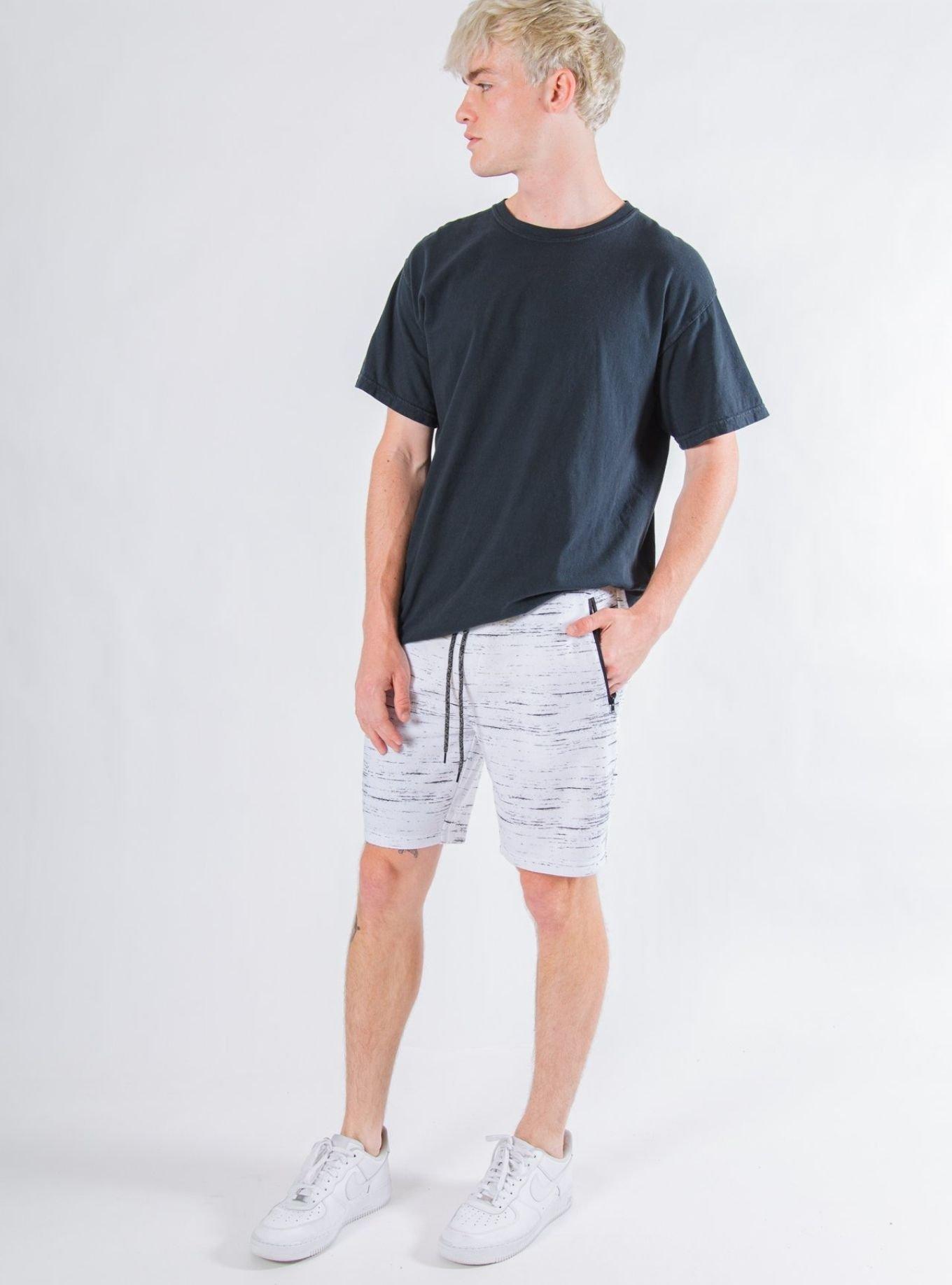 White Streaky Print Fleece Zip Pocket Shorts, MULTICOLOR, alternate