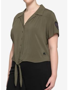 Her Universe Jurassic World Maisie Patches Tie-Front Woven Button-Up Plus Size, , hi-res