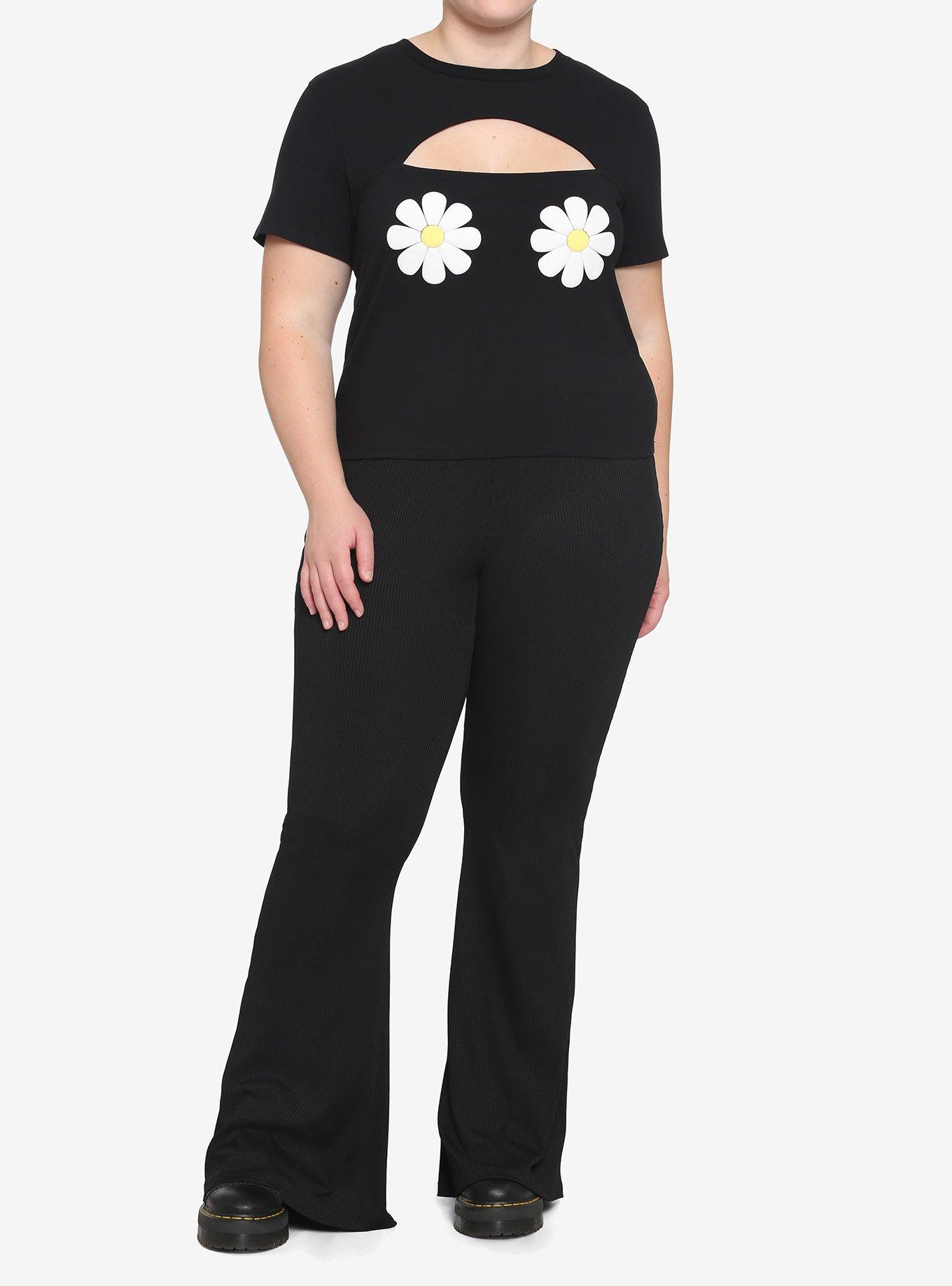 Daisy Cutout Girls Crop T-Shirt Plus Size, BLACK, alternate