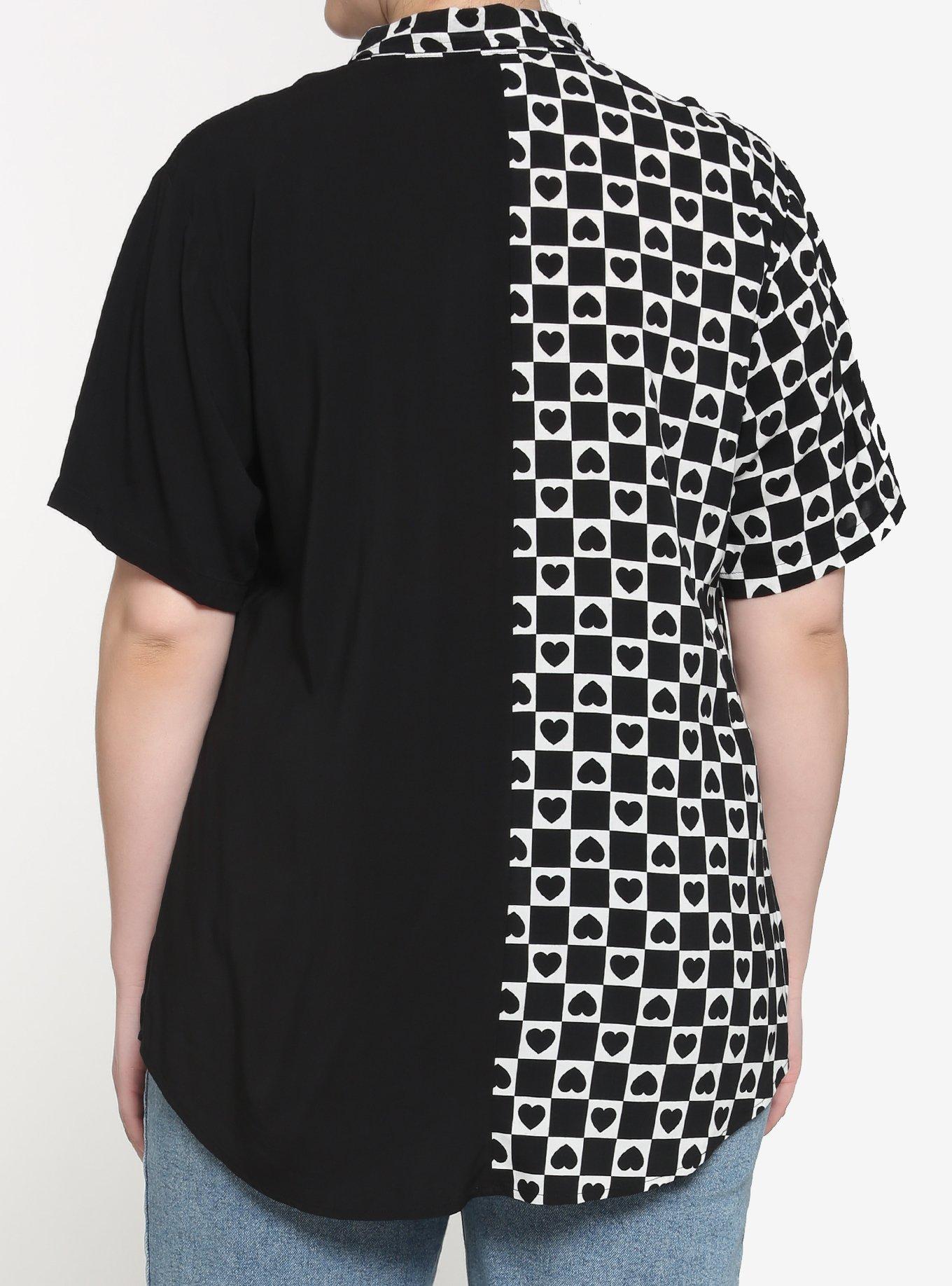 Black & White Checkered Heart Split Girls Resort Woven Button-Up Plus Size, CHECKERED, alternate