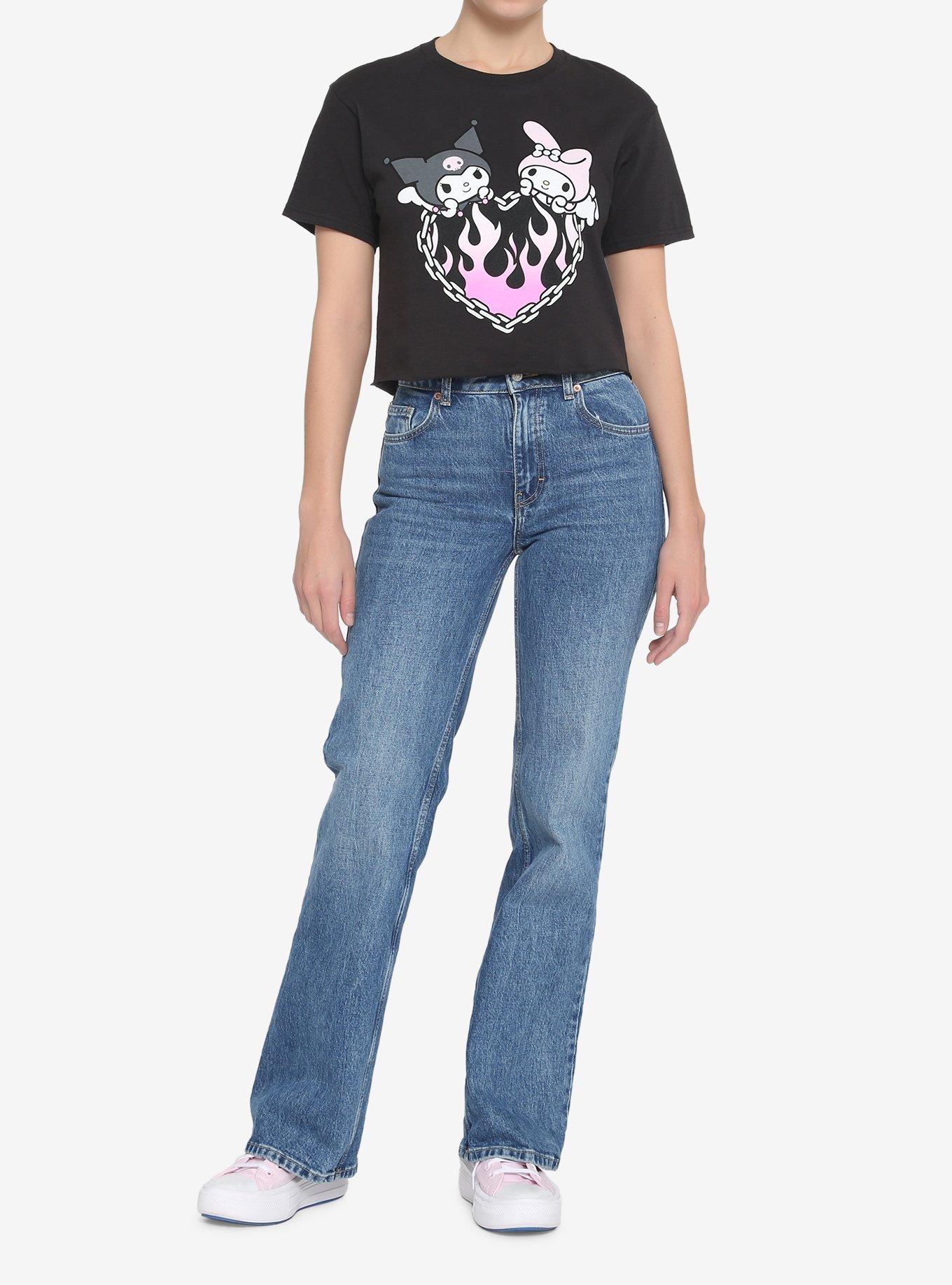 My Melody & Kuromi Flame Heart Girls Crop T-Shirt, MULTI, alternate