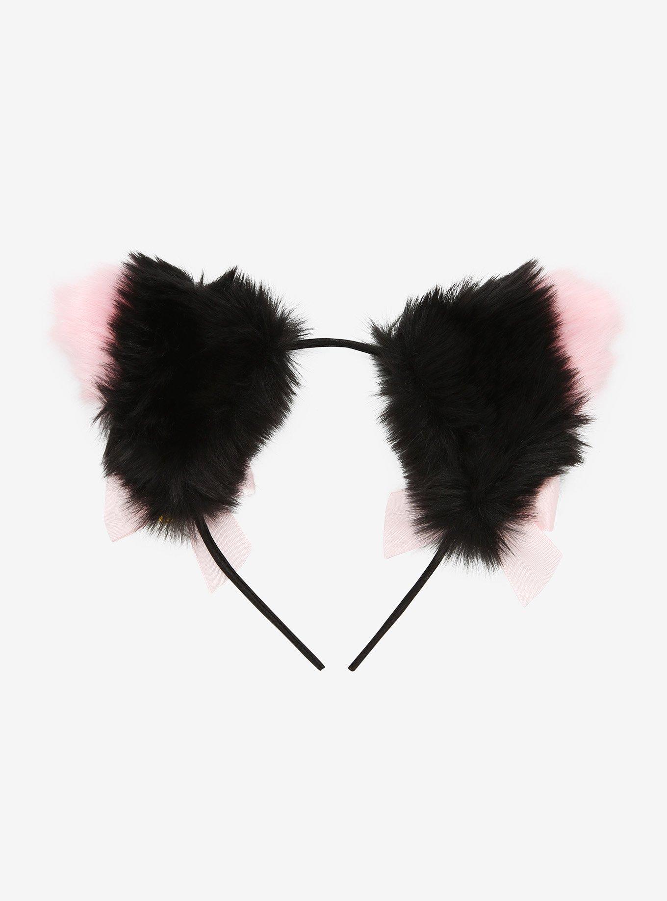 Black & Pink Tip Cat Ear Headband, , alternate