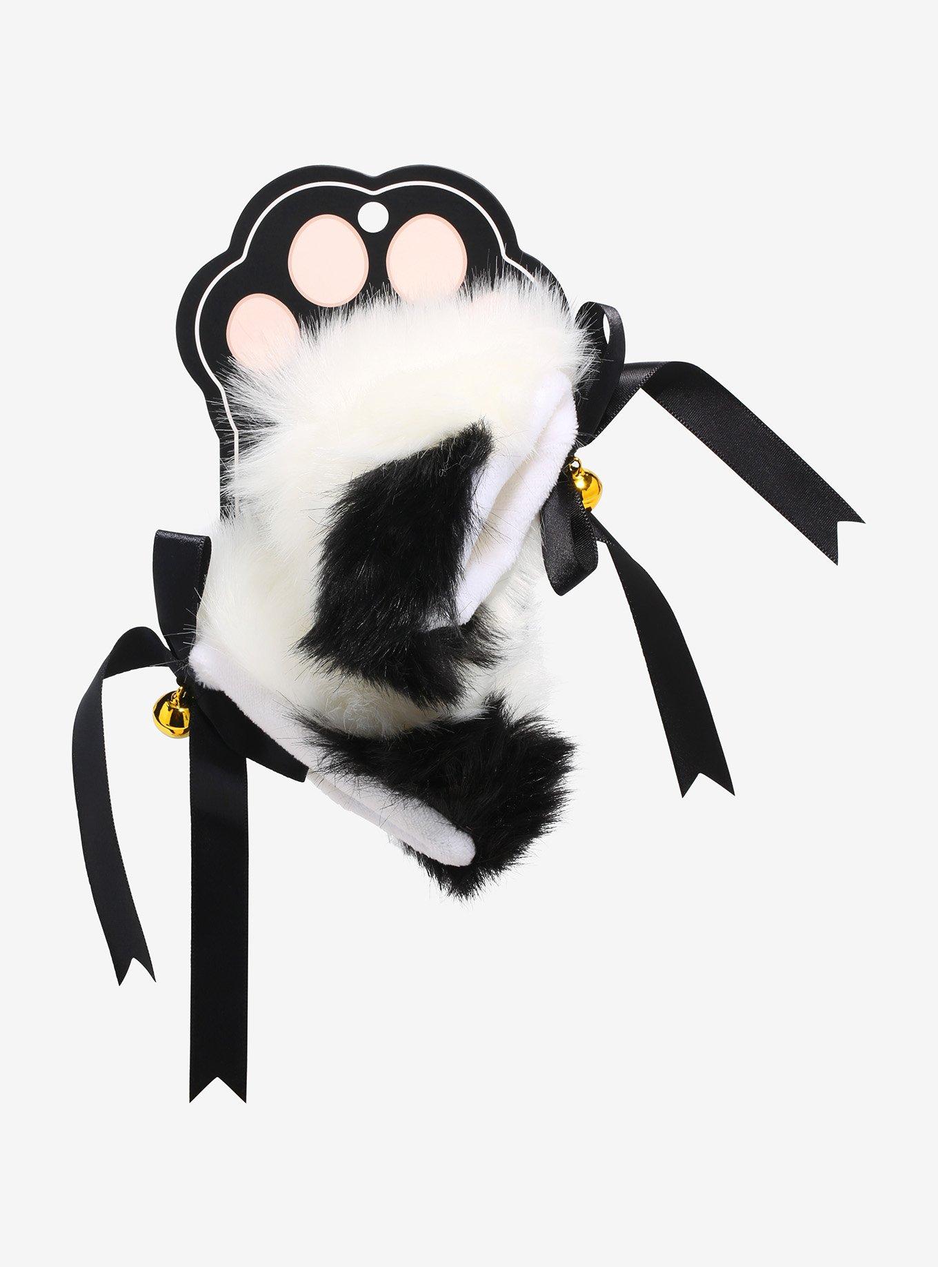 Black & White Large Fuzzy Cat Ear Hair Clip Set, , alternate