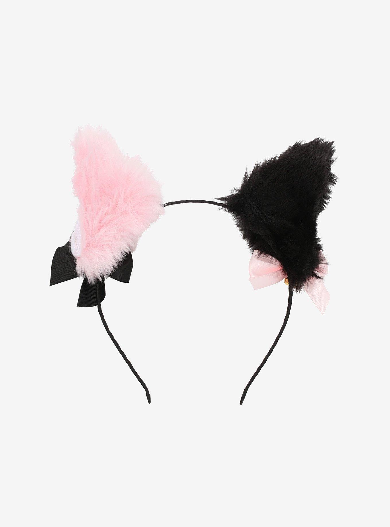 Pink & Black Mismatch Cat Ear Headband, , alternate