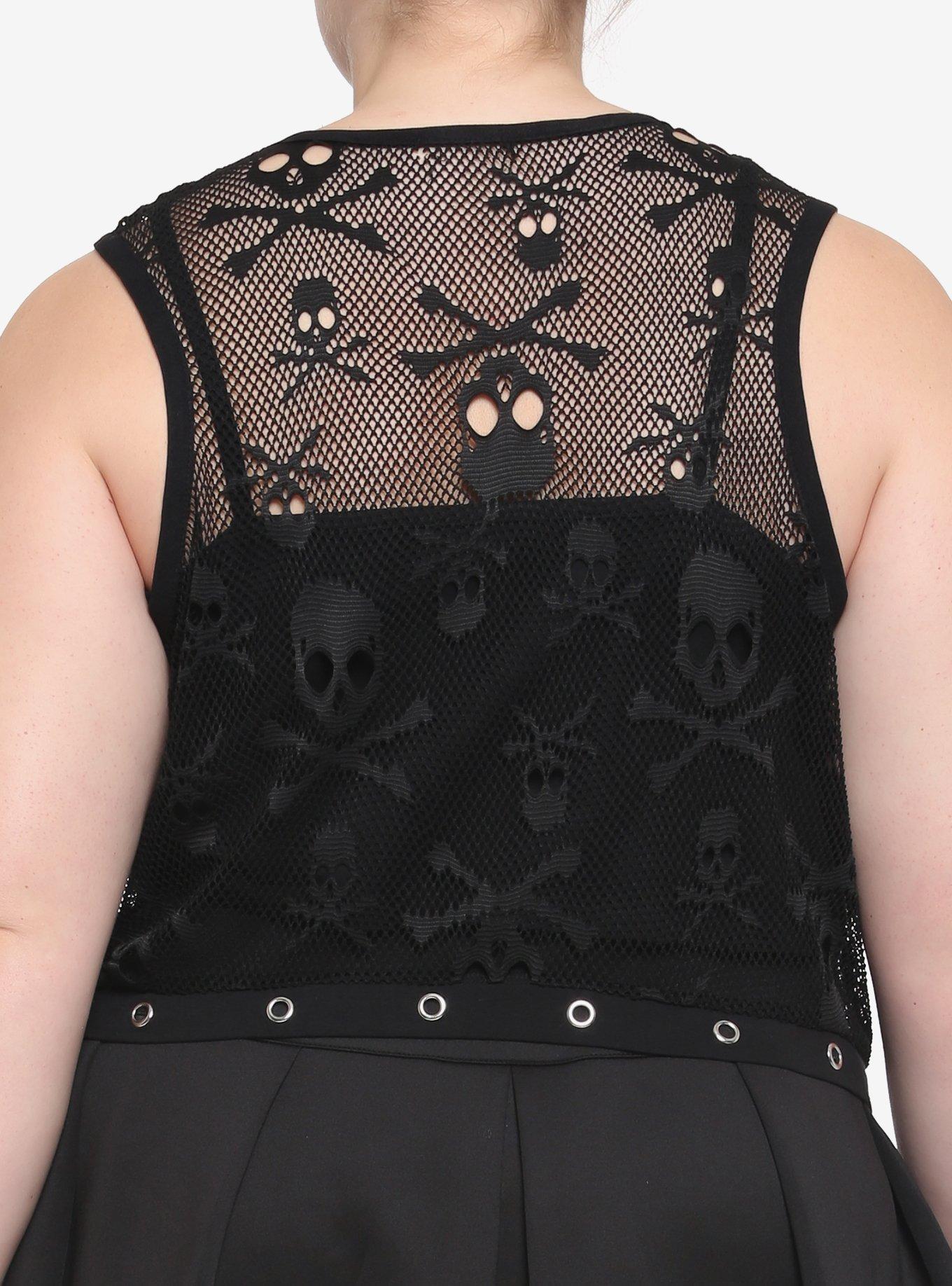 Skulls Fishnet Twofer Girls Tank Top Plus Size, BLACK, alternate