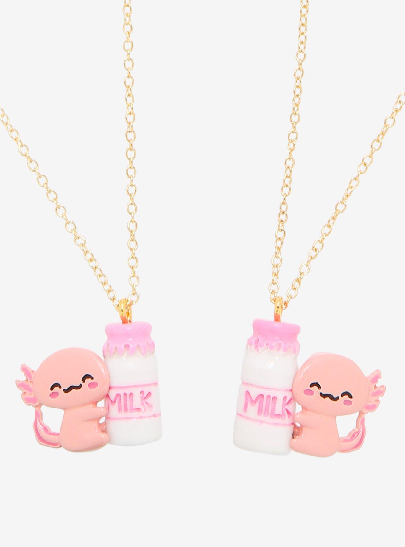 Axolotl Strawberry Milk Best Friend Necklace Set, , alternate