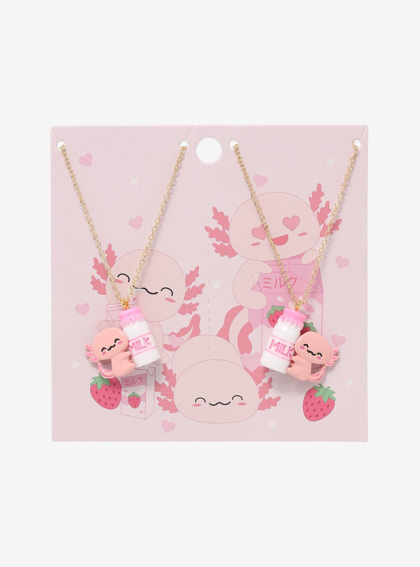 Axolotl Strawberry Milk Best Friend Necklace Set, , alternate