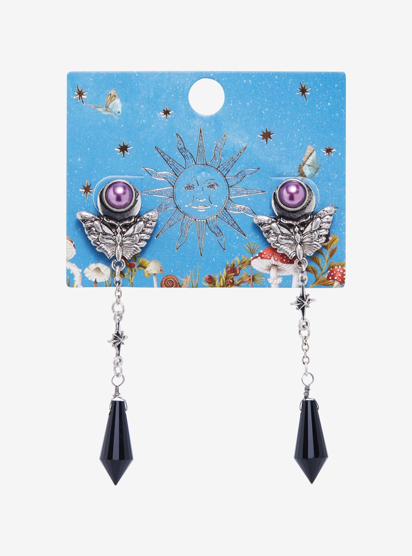 Death Moth Crystal Drop Earrings, , alternate - view 2