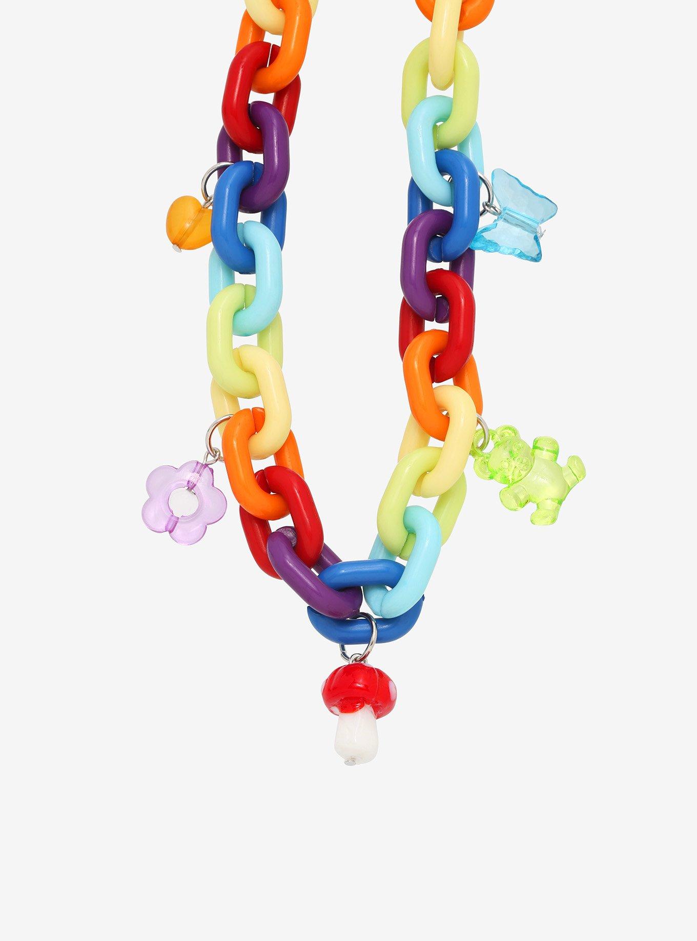 Rainbow Chunky Chain Charm Necklace, , alternate