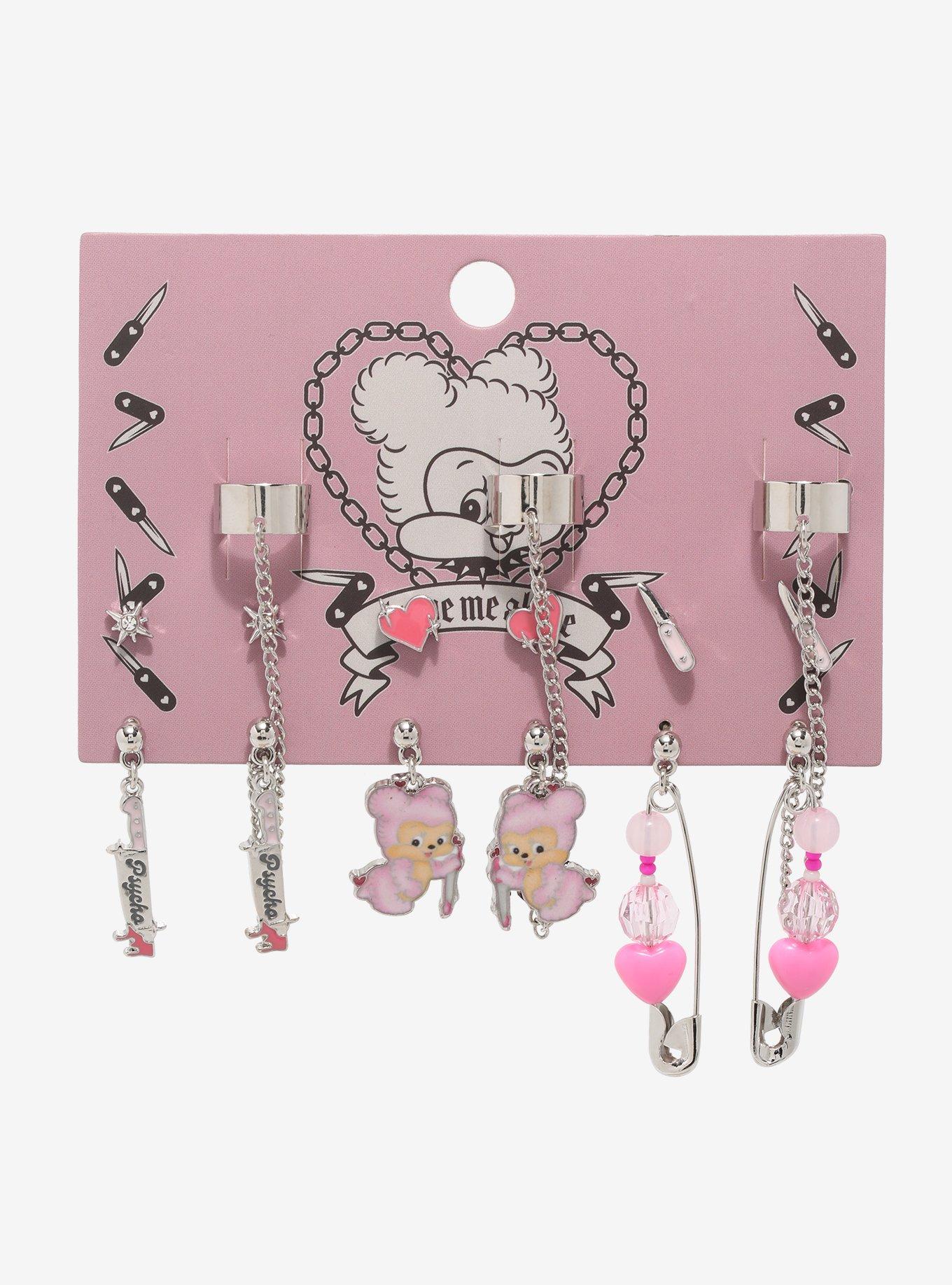 Heart Weapon Safety Pin Cuff Earring Set, , alternate