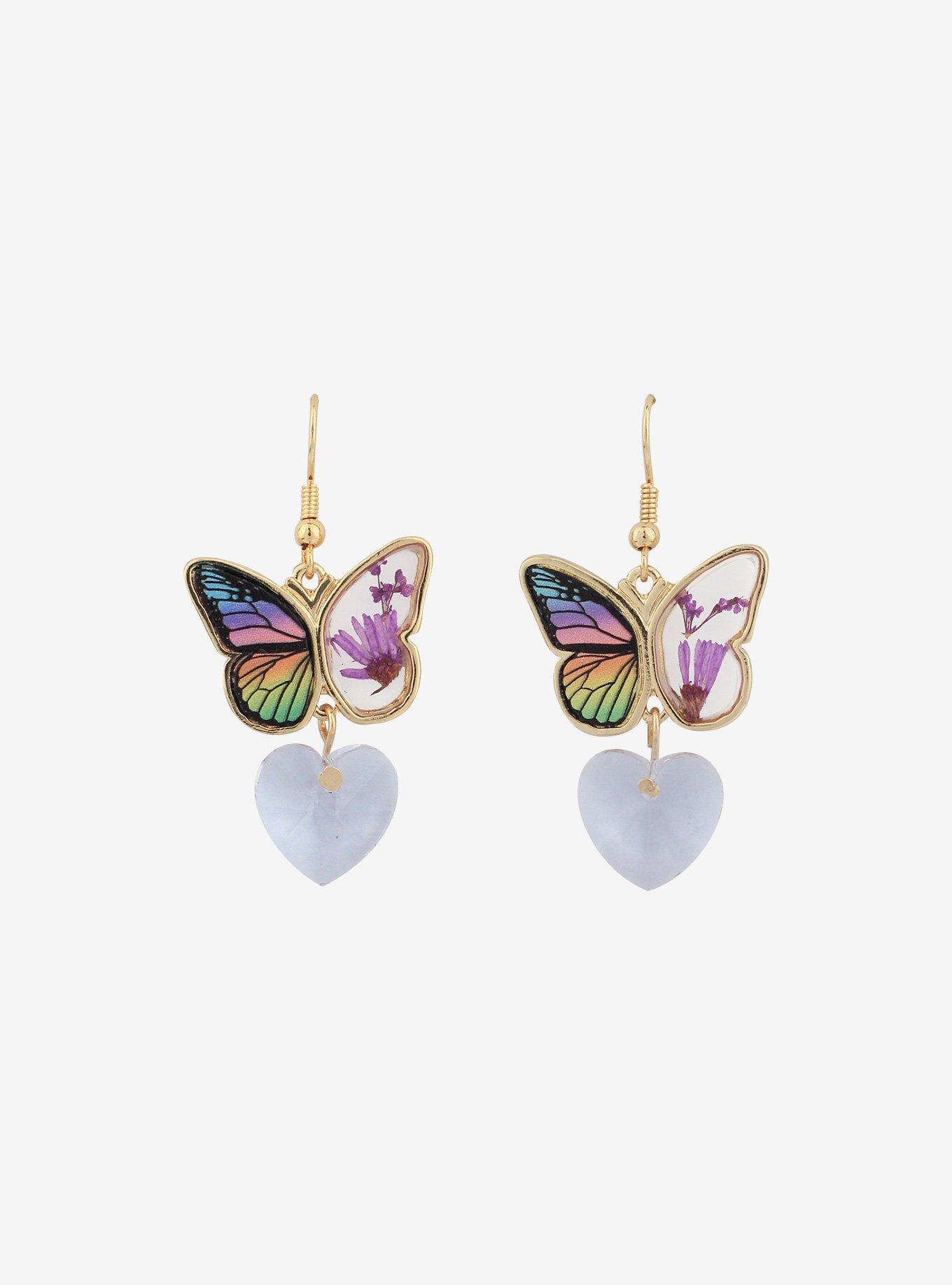 Dried Flower Butterfly Drop Earrings, , alternate