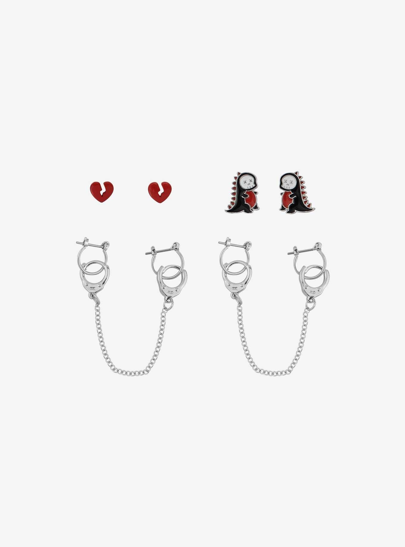 Handcuff Heart Earring Set, , alternate