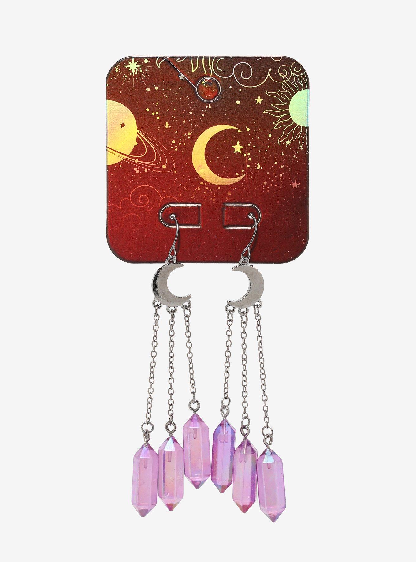 Crescent Moon Cascading Crystals Drop Earrings, , alternate