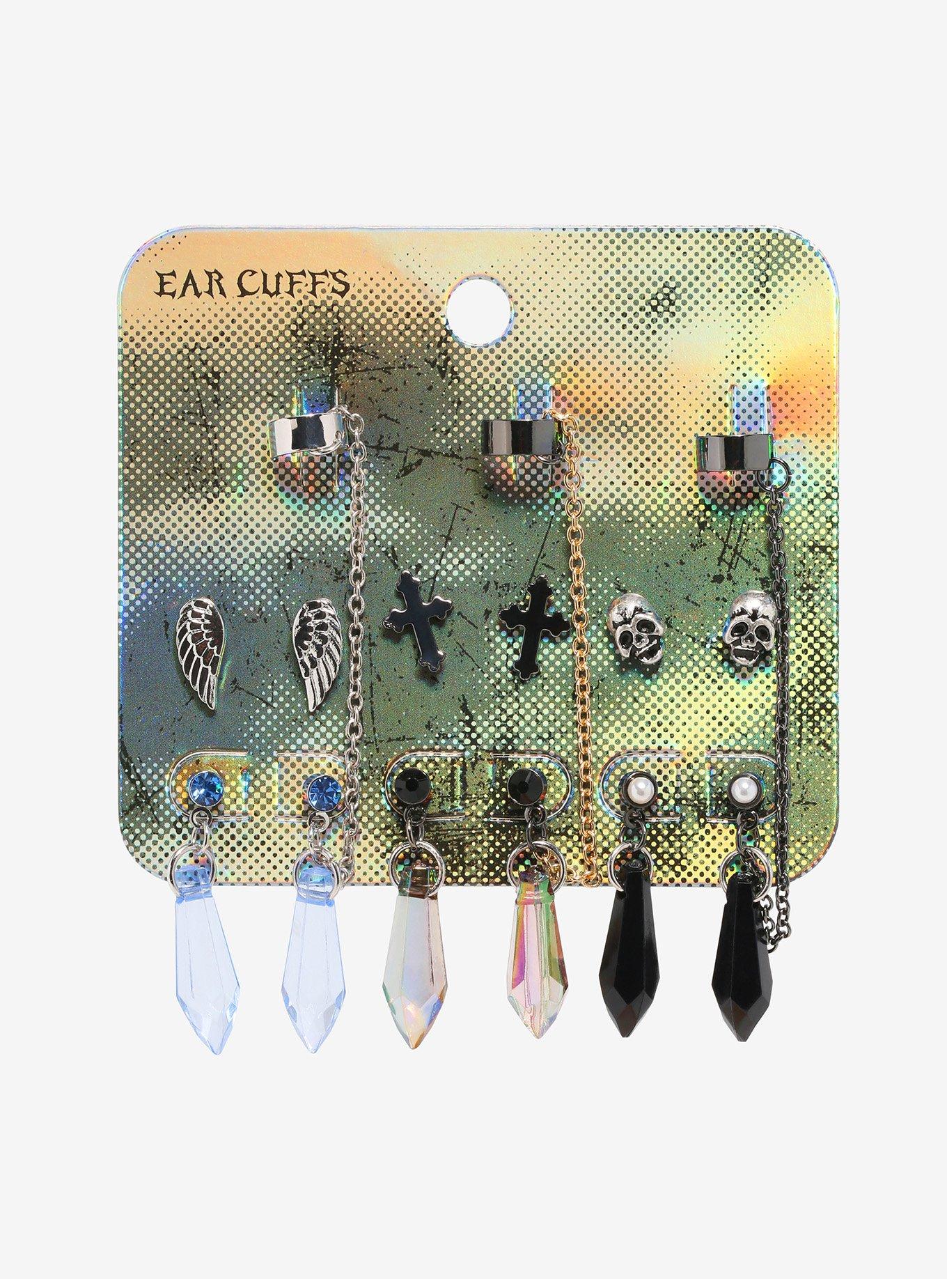 Skull Angel Wing Cuff Earring Set, , alternate