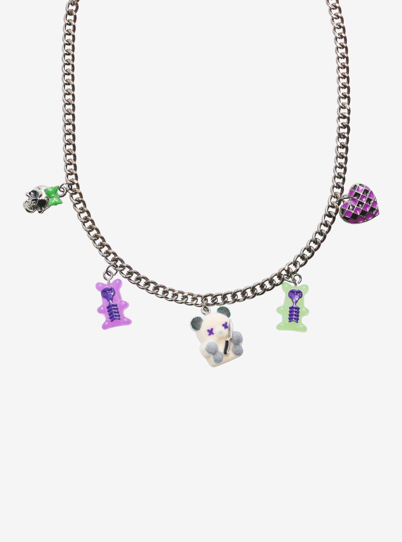 Emo Bear With Knife Charm Necklace, , alternate