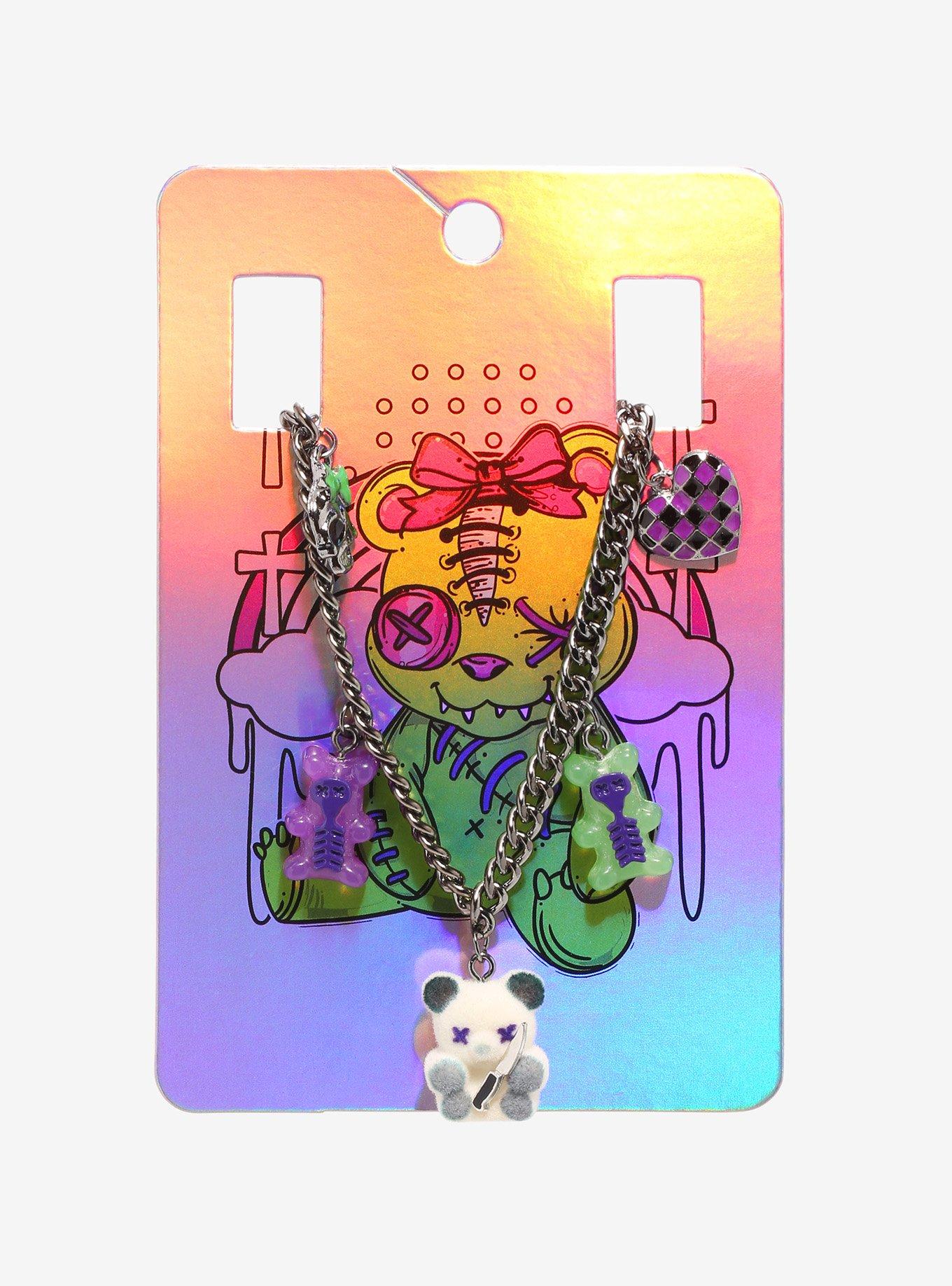 Emo Bear With Knife Charm Necklace, , alternate