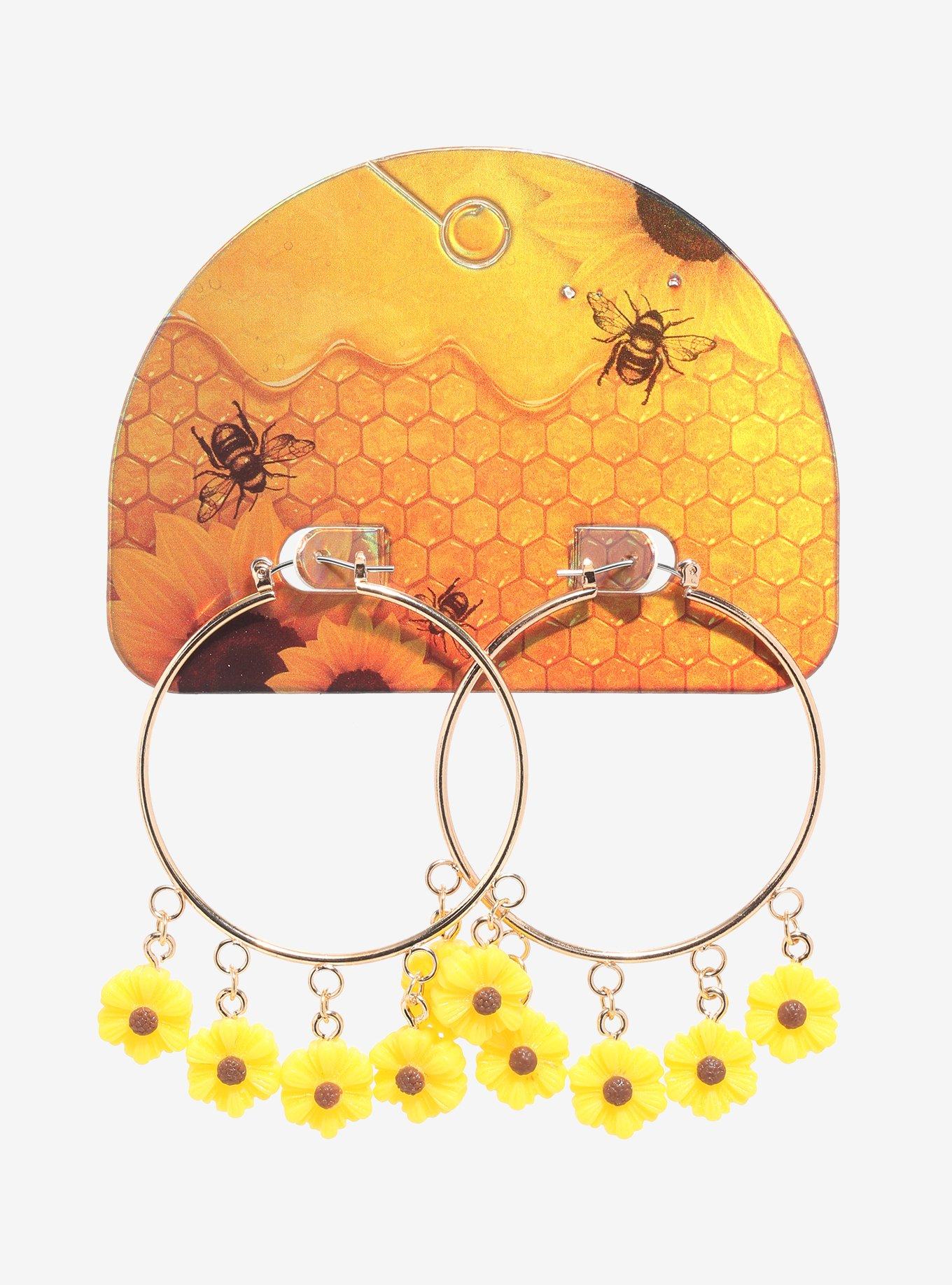 Sunflower Charms Hoop Earrings, , alternate