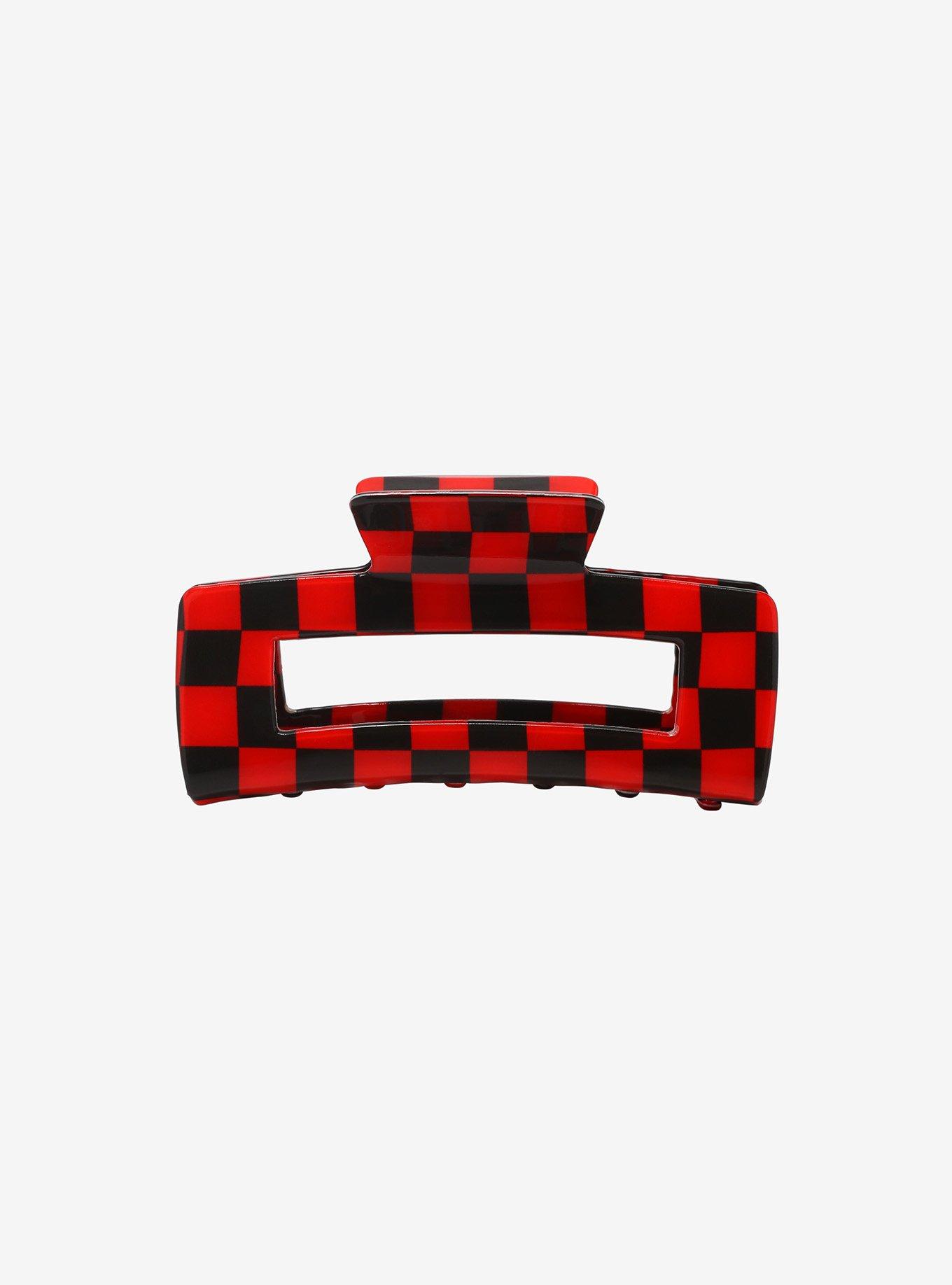 Large Red & Black Checkered Hair Clip, , alternate