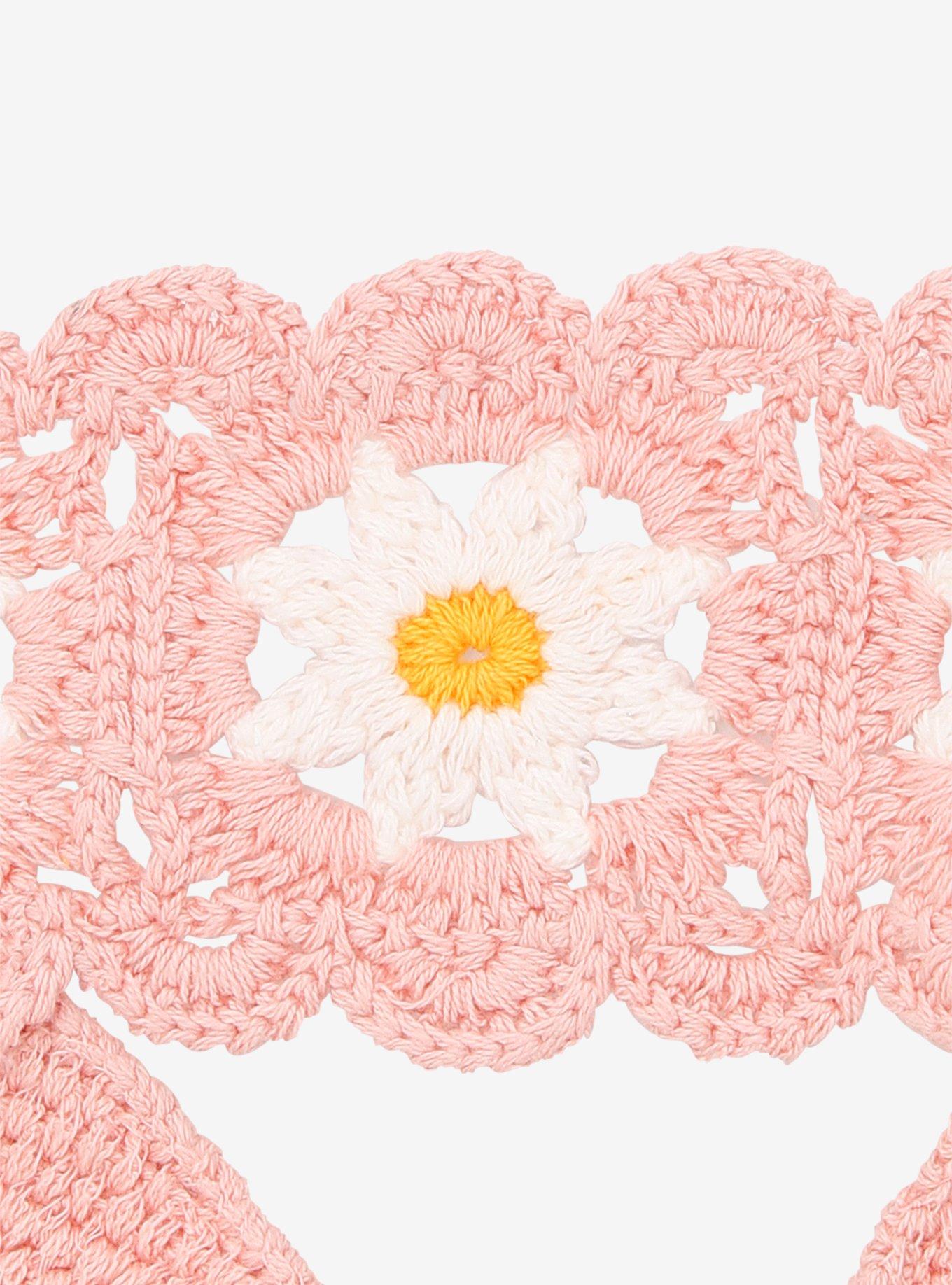 Pink Flower Crochet Headband, , alternate