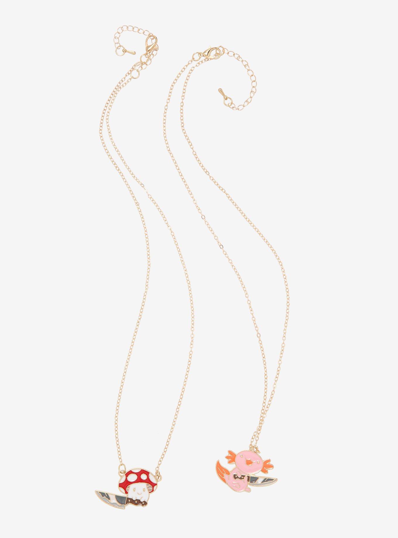 Mushroom & Axolotl Knife Best Friend Necklace Set, , alternate