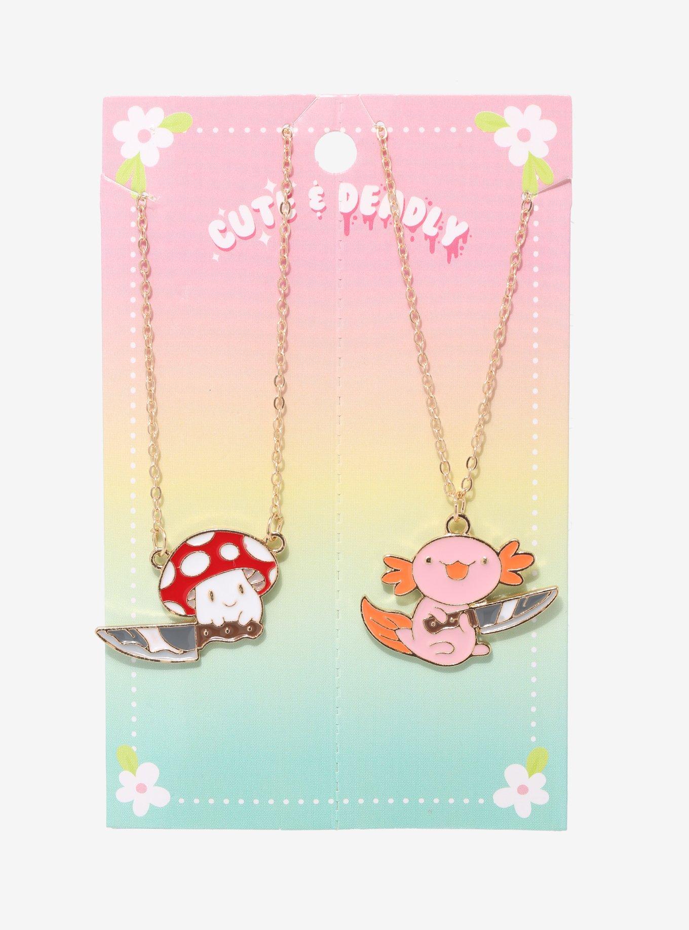 Mushroom & Axolotl Knife Best Friend Necklace Set, , alternate