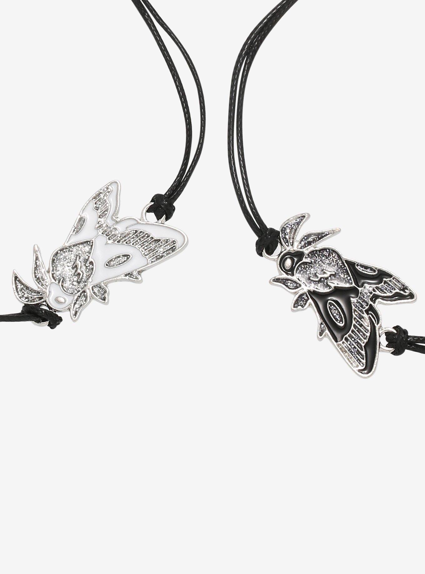 Black & White Glitter Moth Best Friend Cord Bracelet Set, , alternate