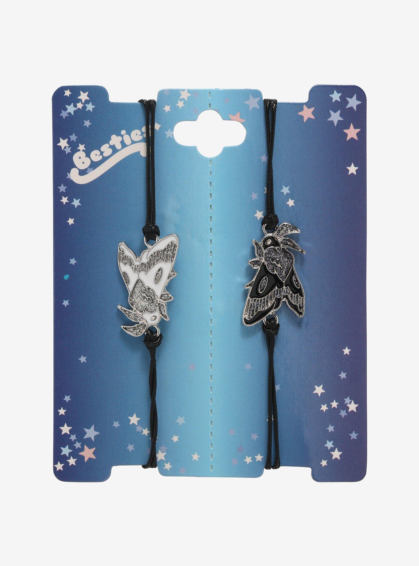 Black & White Glitter Moth Best Friend Cord Bracelet Set, , alternate