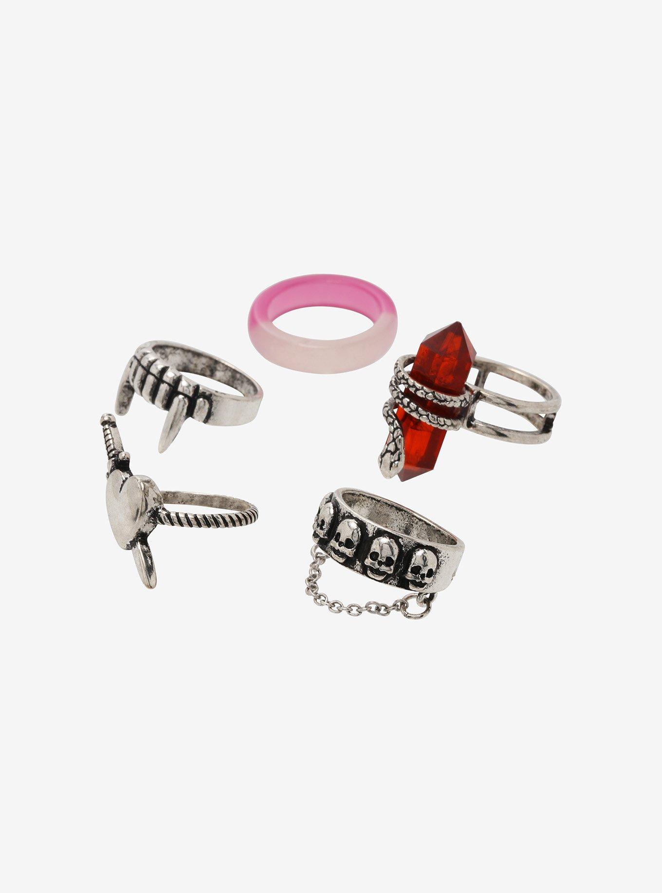 Crystal Fangs Skulls Ring Set, , alternate