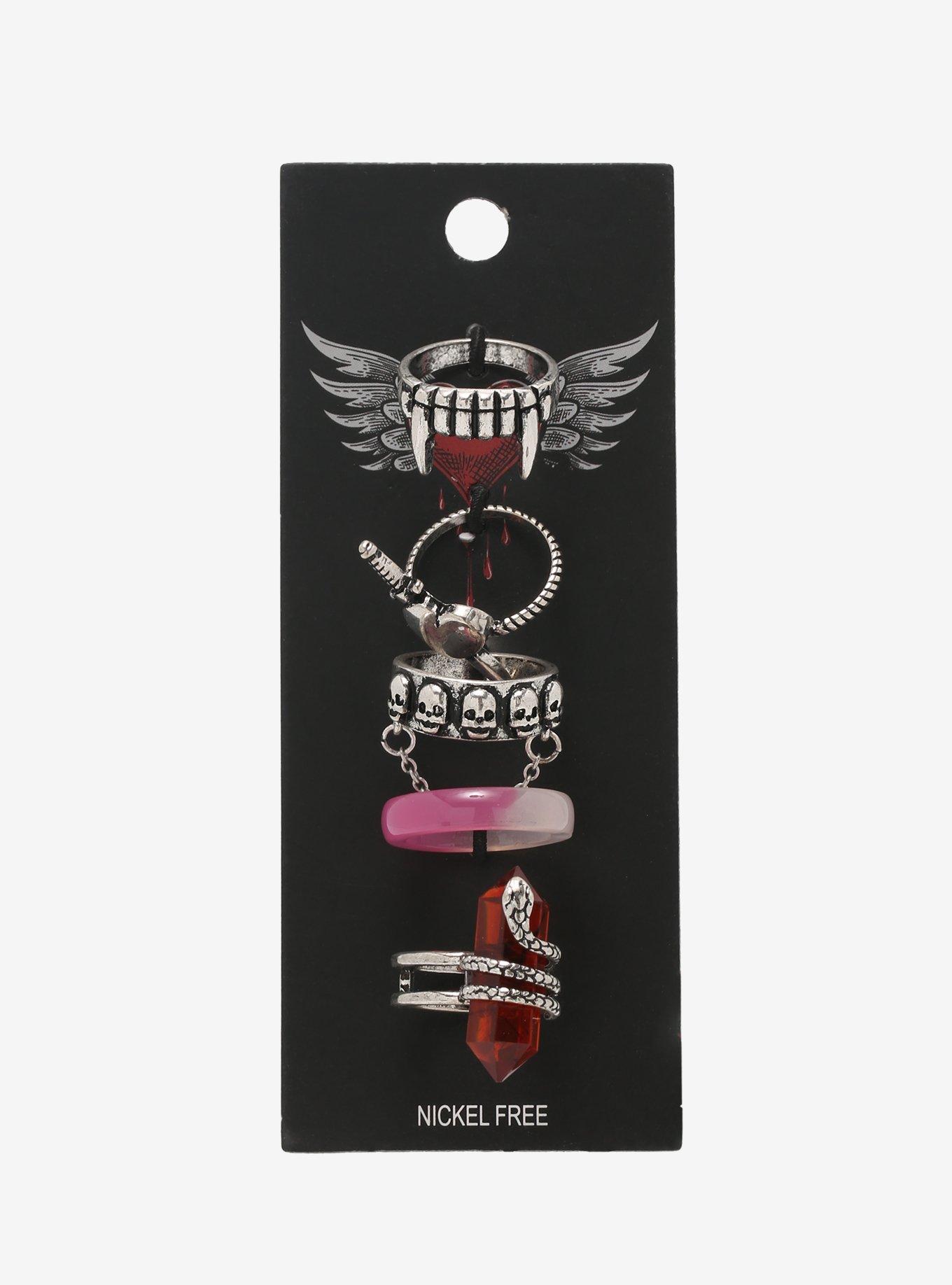Crystal Fangs Skulls Ring Set, , alternate