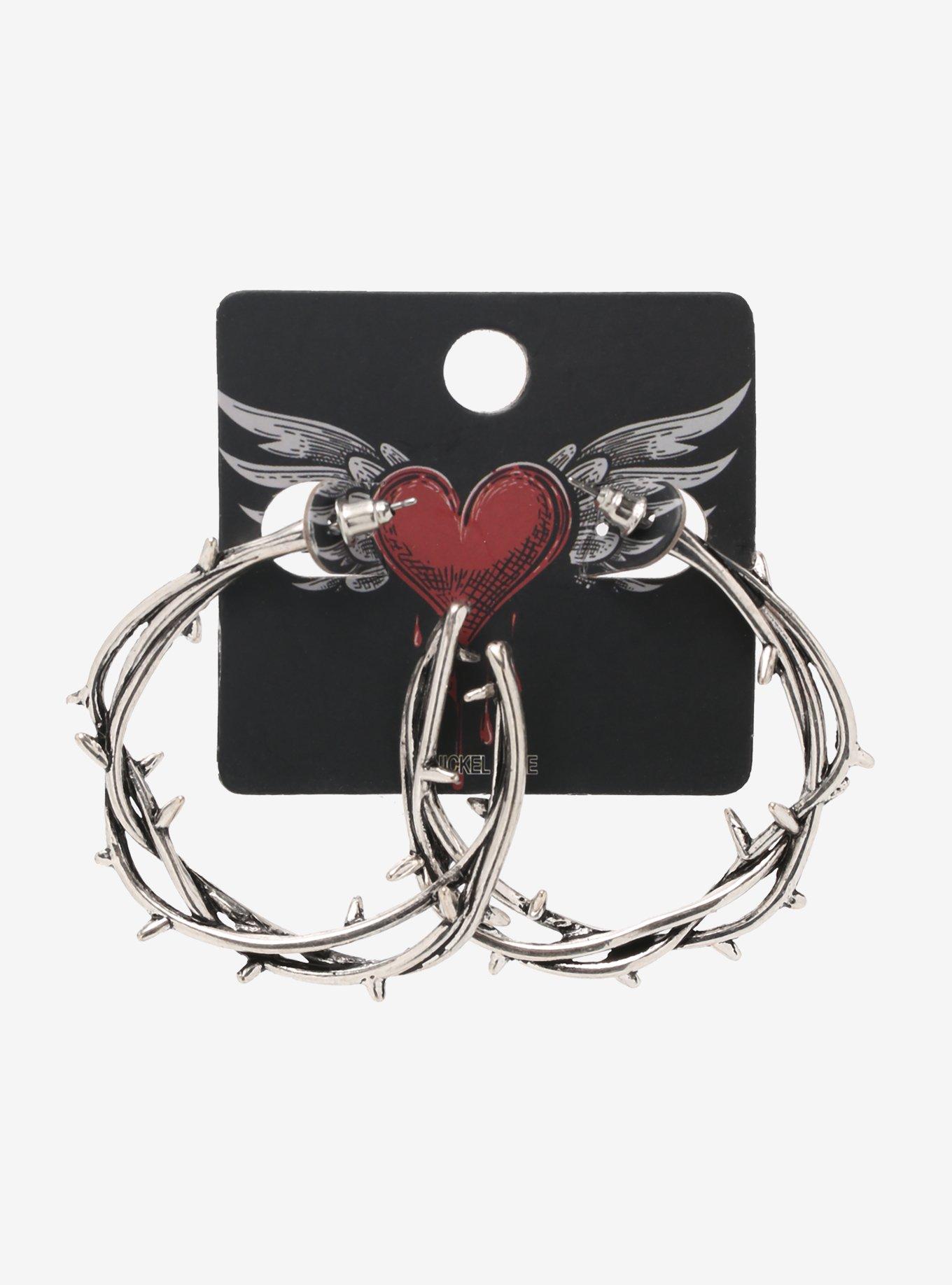 Barbed Wire Hoop Earrings, , alternate