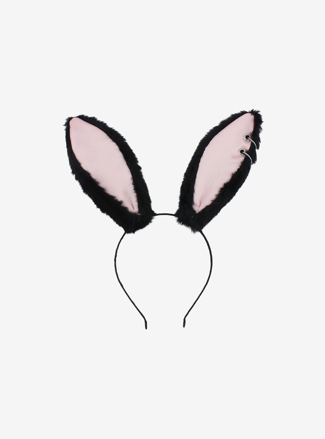 Black & Pink Bunny Ear Headband, , alternate