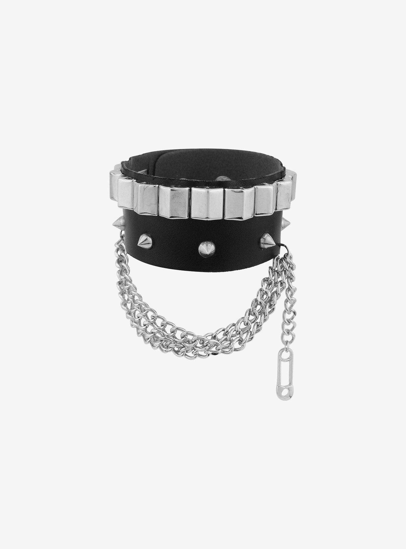 Spike Stud & Chain Cuff Bracelet, , alternate