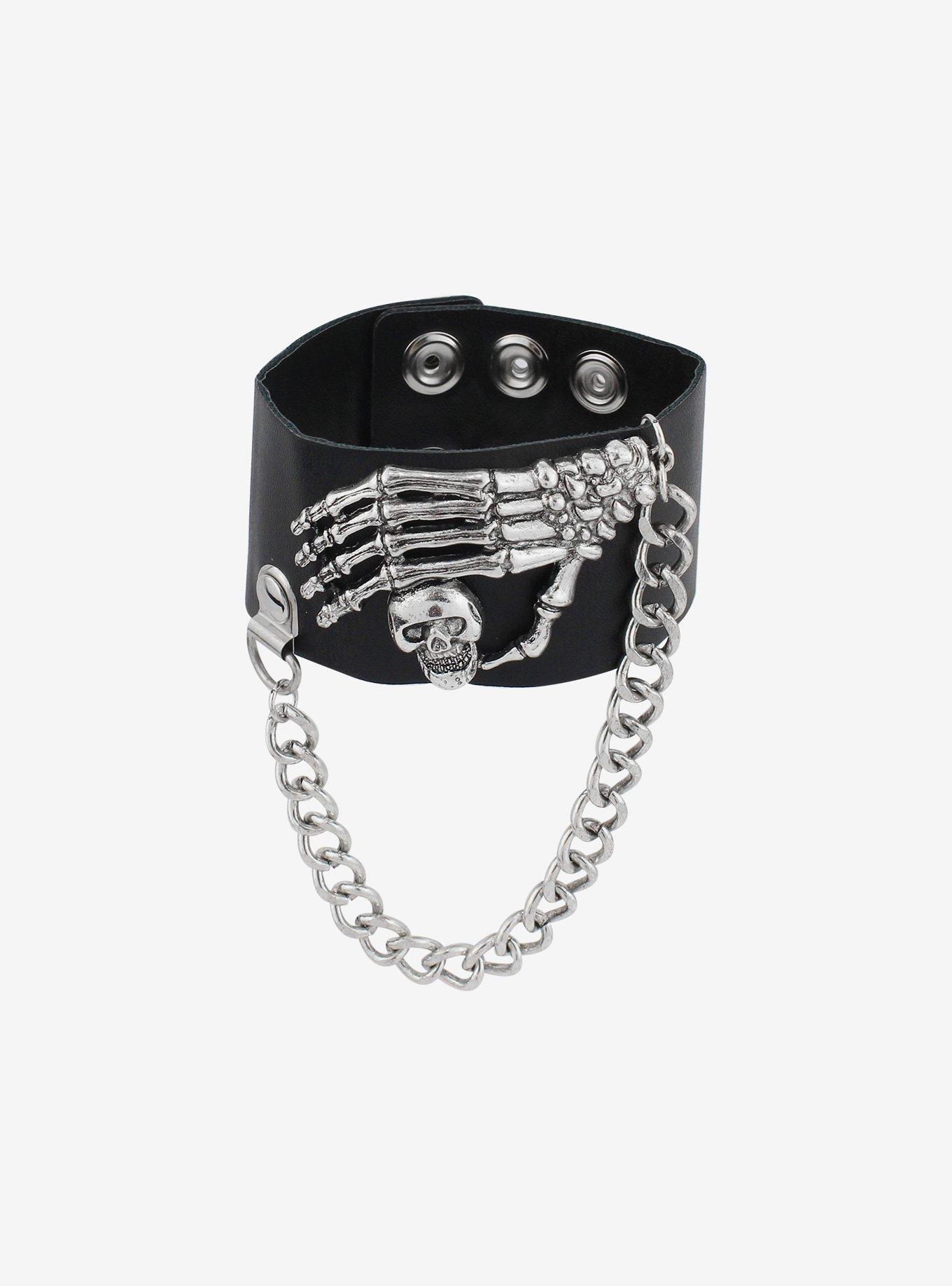 Skull Hand Chain Cuff Bracelet, , alternate