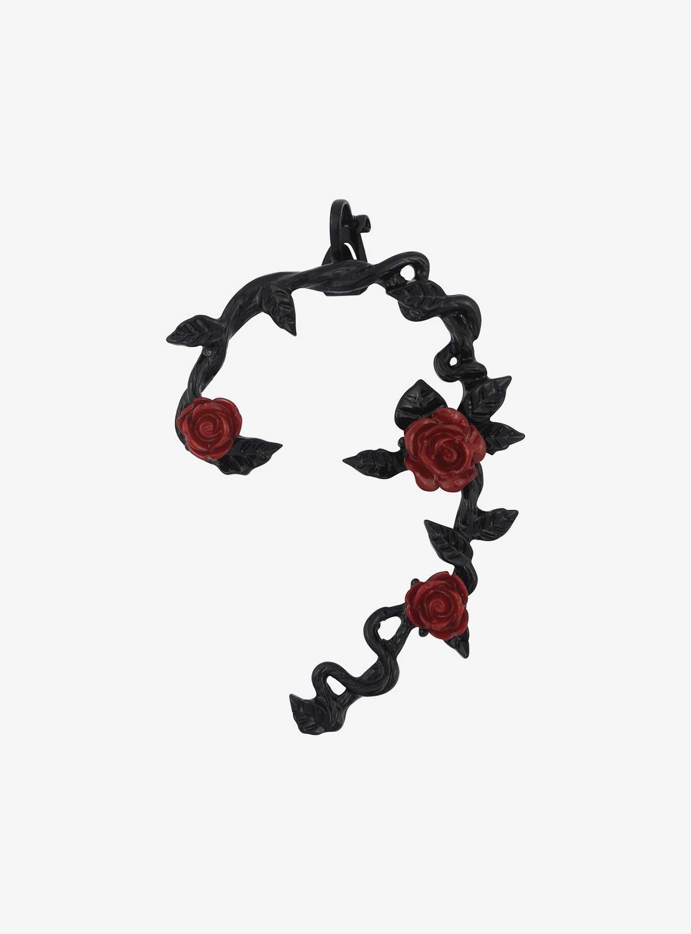 Black & Red Rose Ear Cuff, , alternate