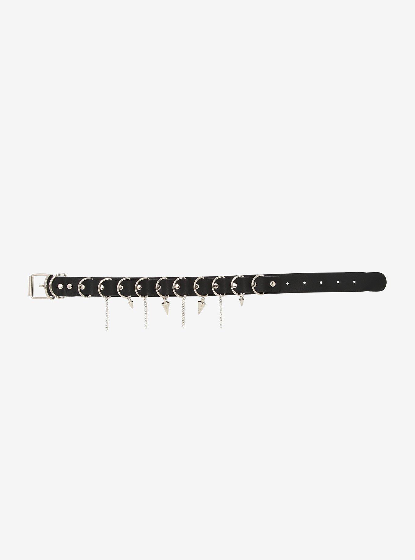Black O-Ring Spike & Chain Choker, , alternate