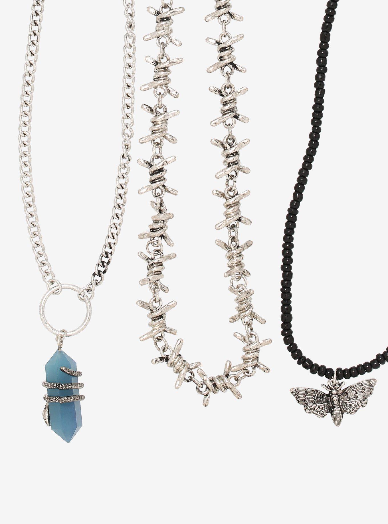 Moth Barbed Wire Crystal Necklace Set, , alternate