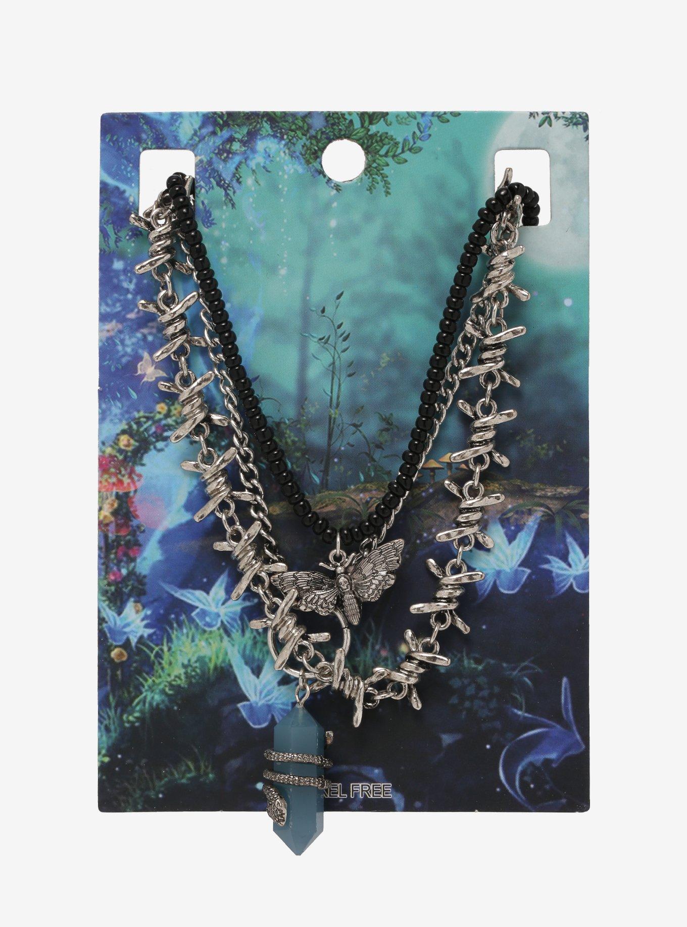 Moth Barbed Wire Crystal Necklace Set, , alternate