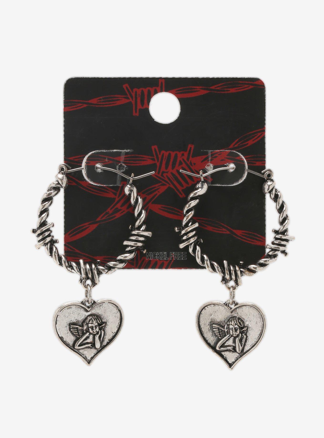 Angel Barbed Wire Hoop Earrings, , alternate
