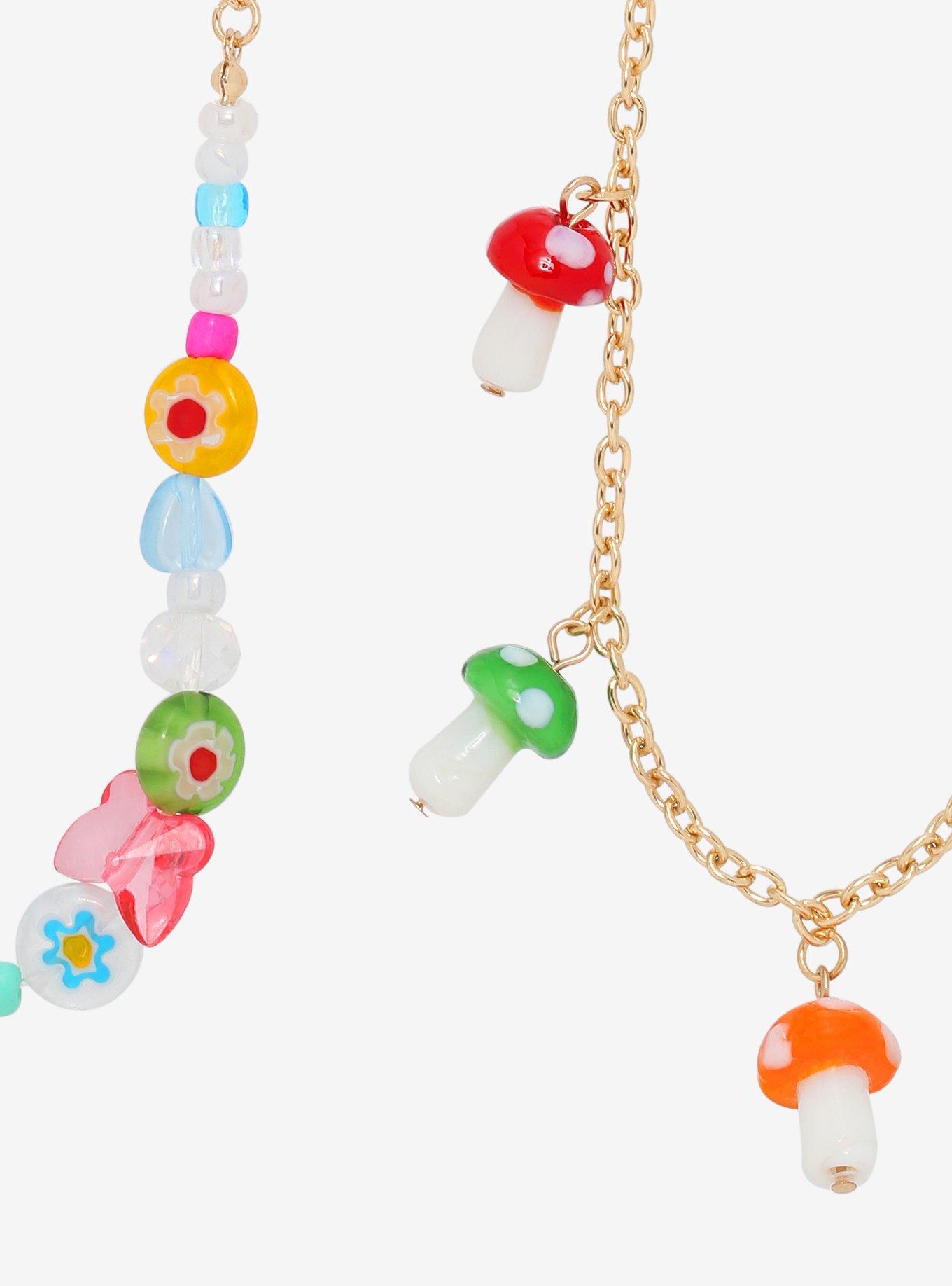 Colorful Mushroom Glass Beaded Necklace Set, , alternate