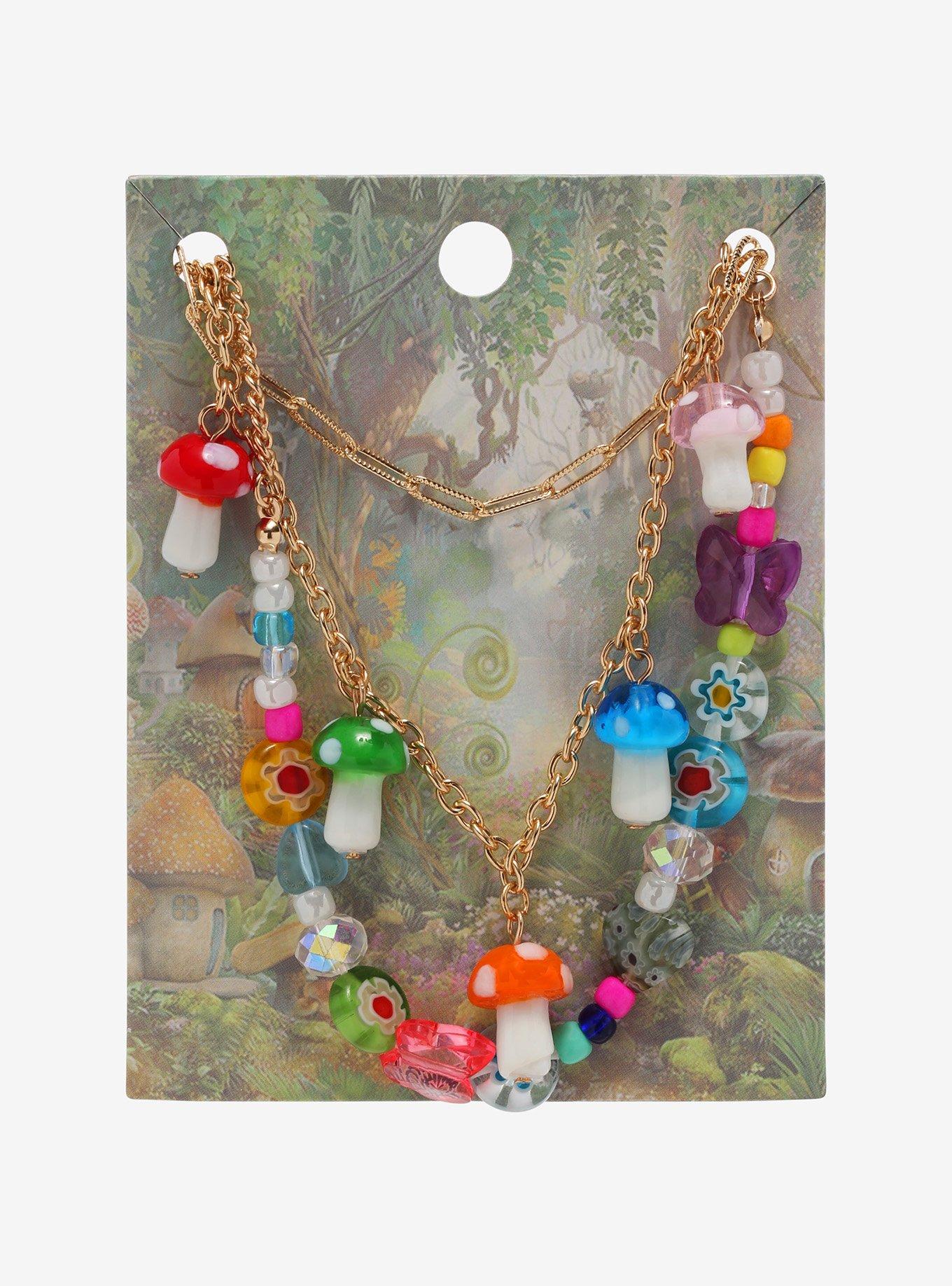 Colorful Mushroom Glass Beaded Necklace Set, , alternate