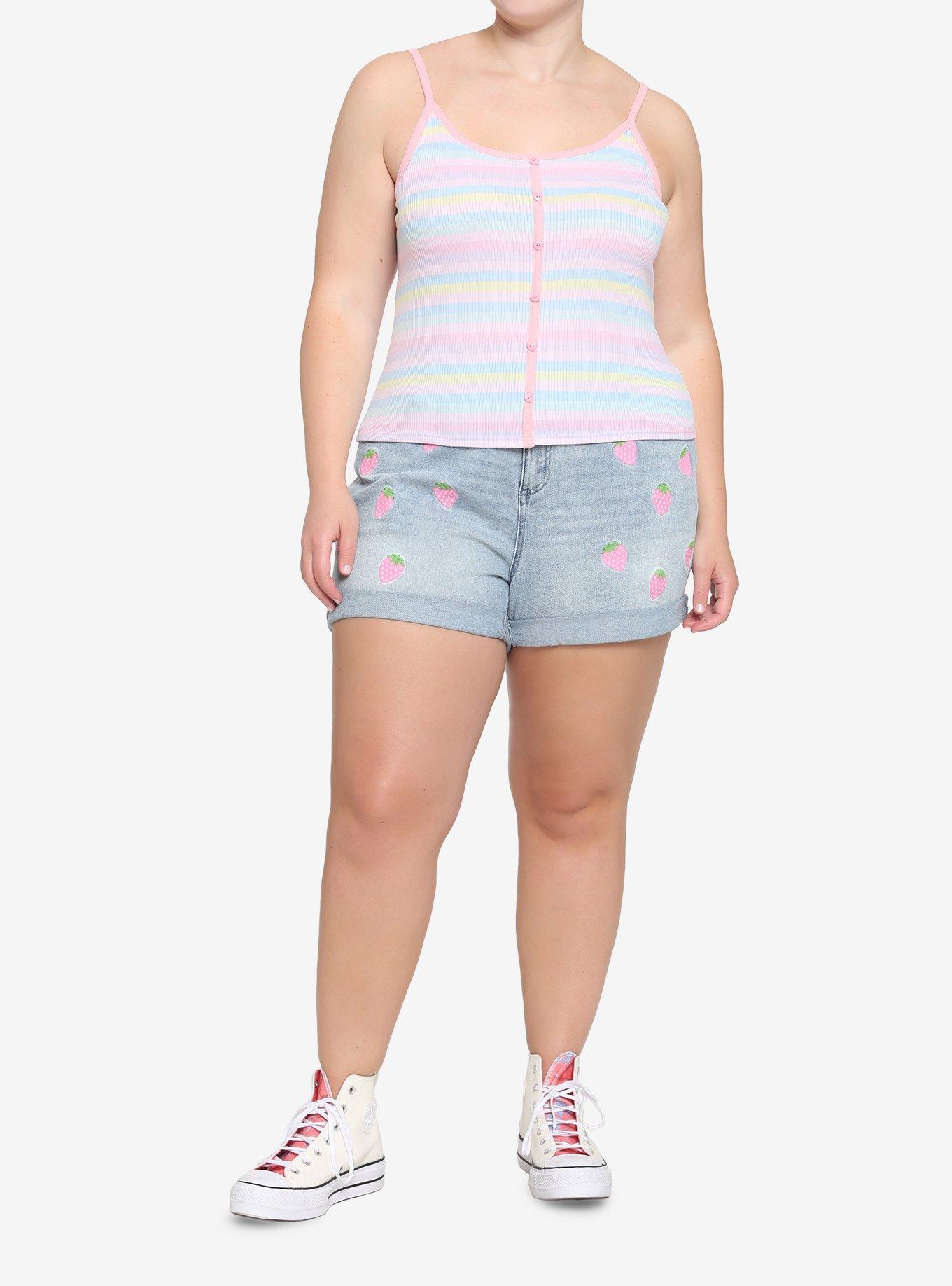 Pastel Rainbow Stripe Girls Crop Cami Plus Size, RAINBOW STRIPES: BLACK, alternate