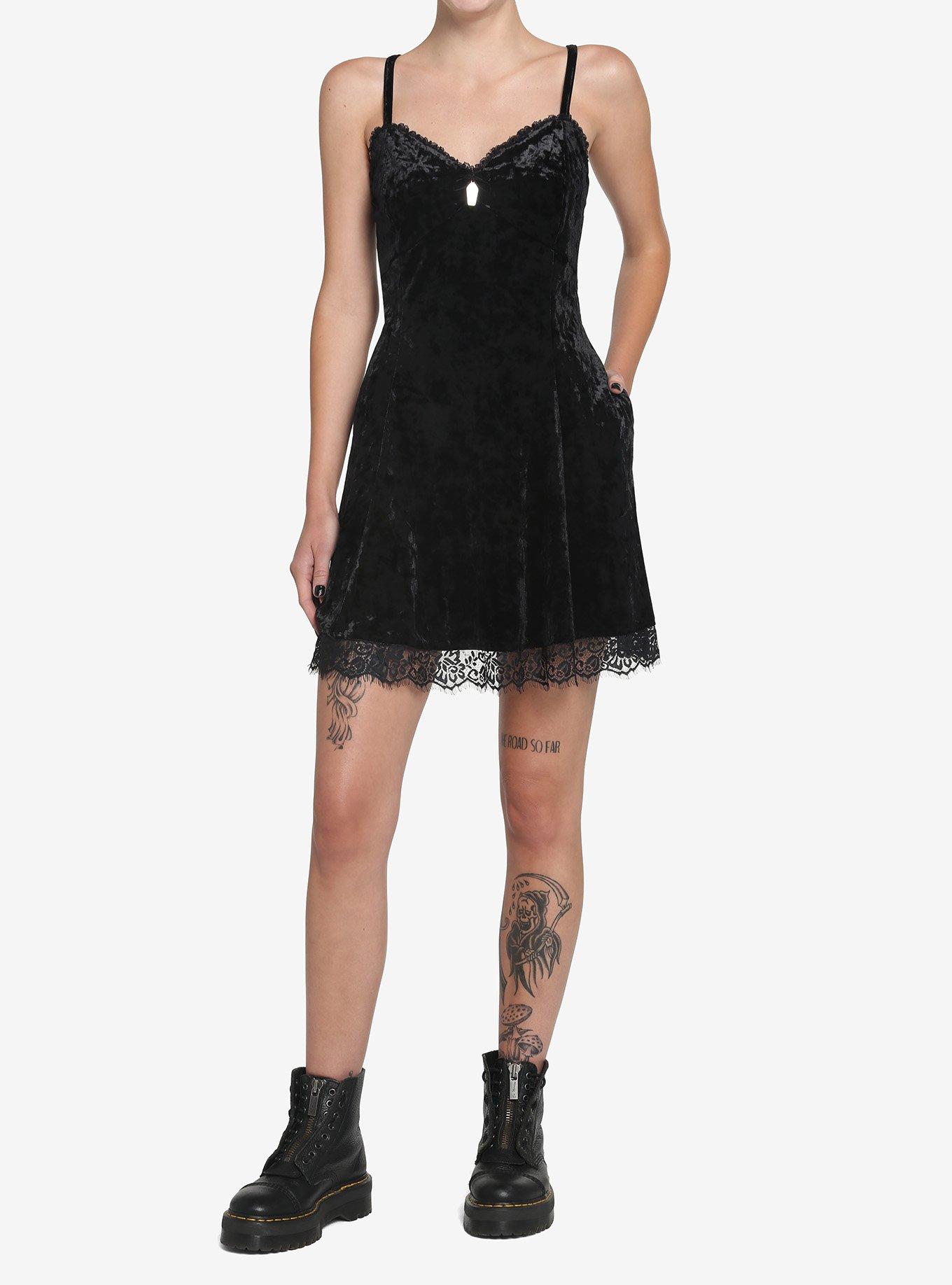 Black Velvet Slip Dress, BLACK, alternate