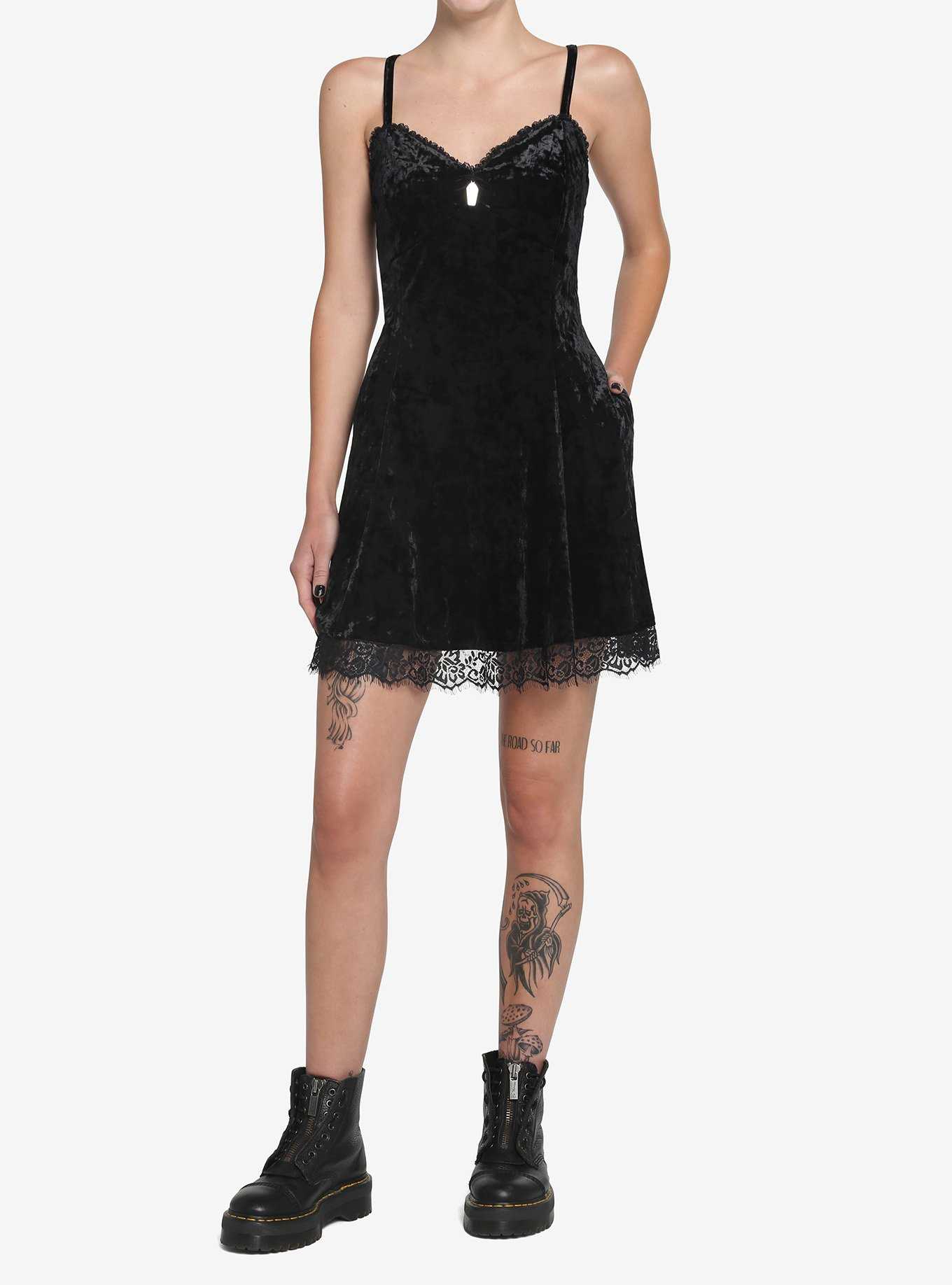 Black Velvet Slip Dress, , hi-res