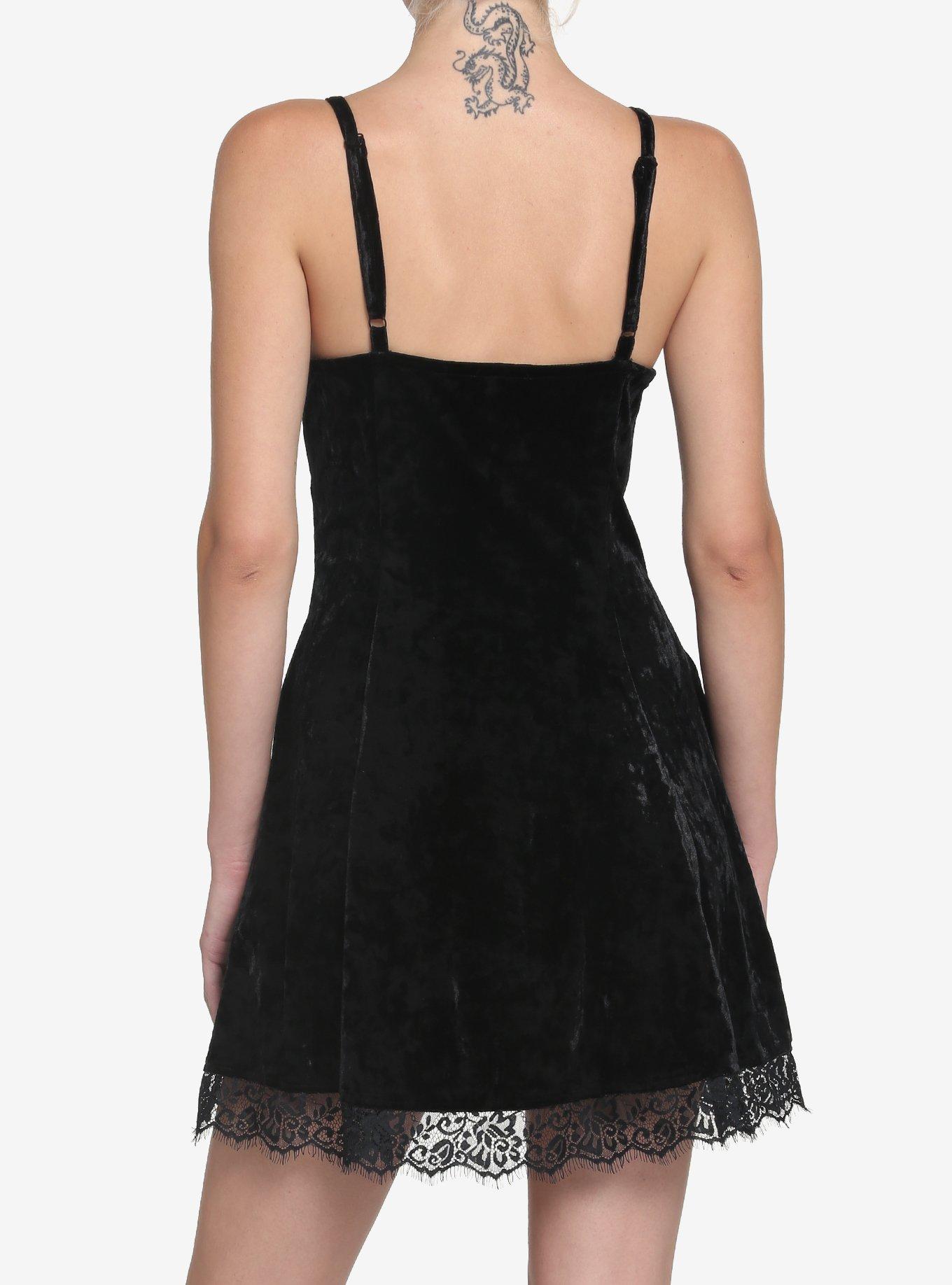 Black Velvet Slip Dress, BLACK, alternate