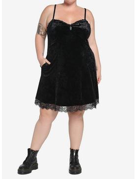 Black Velvet Slip Dress Plus Size, , hi-res