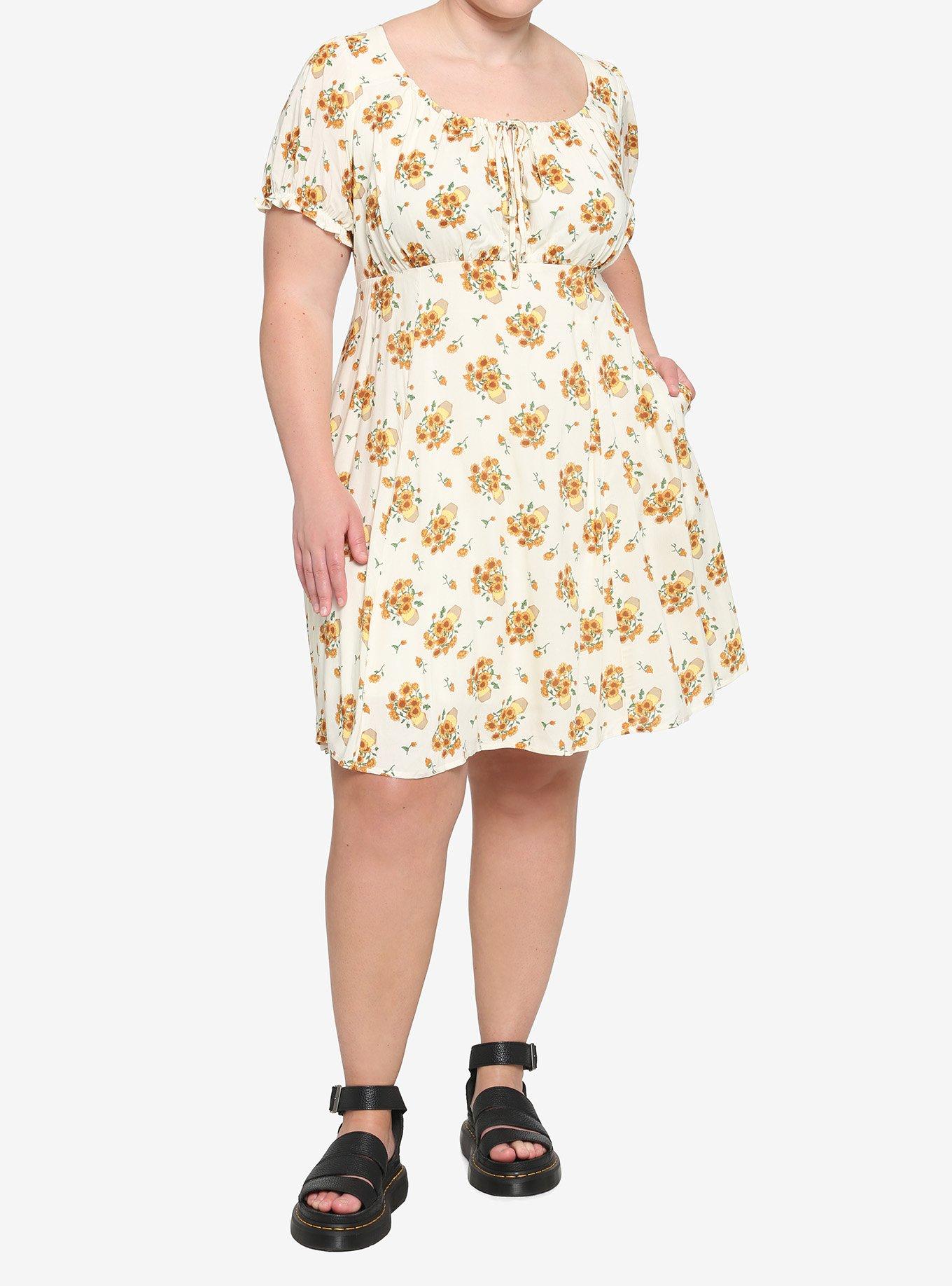Sunflower Puff Sleeve Dress Plus Size, MULTI, alternate