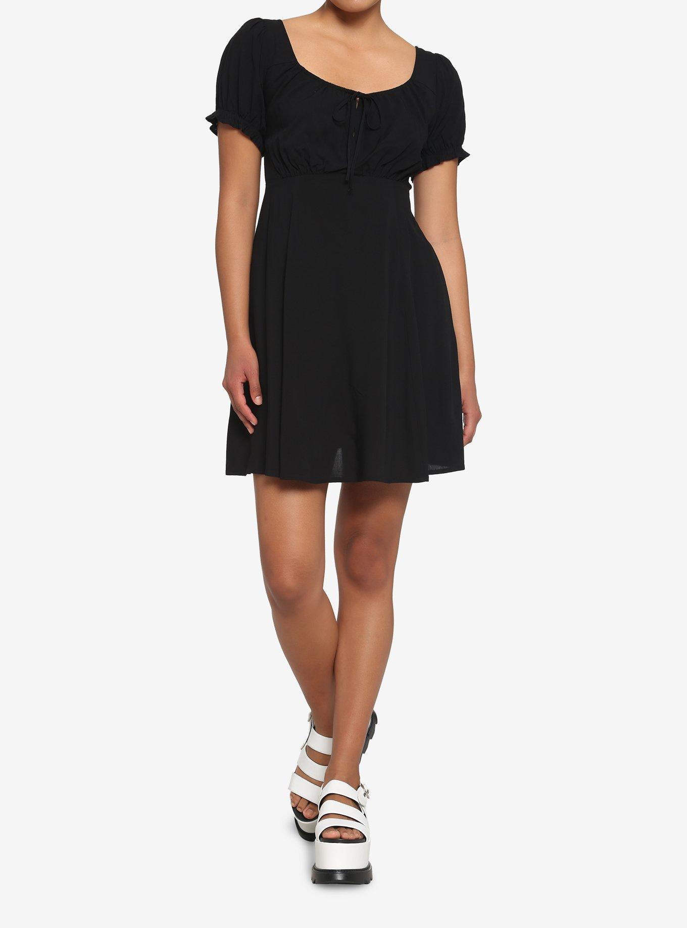 Black Puff Sleeve Dress, BLACK, alternate