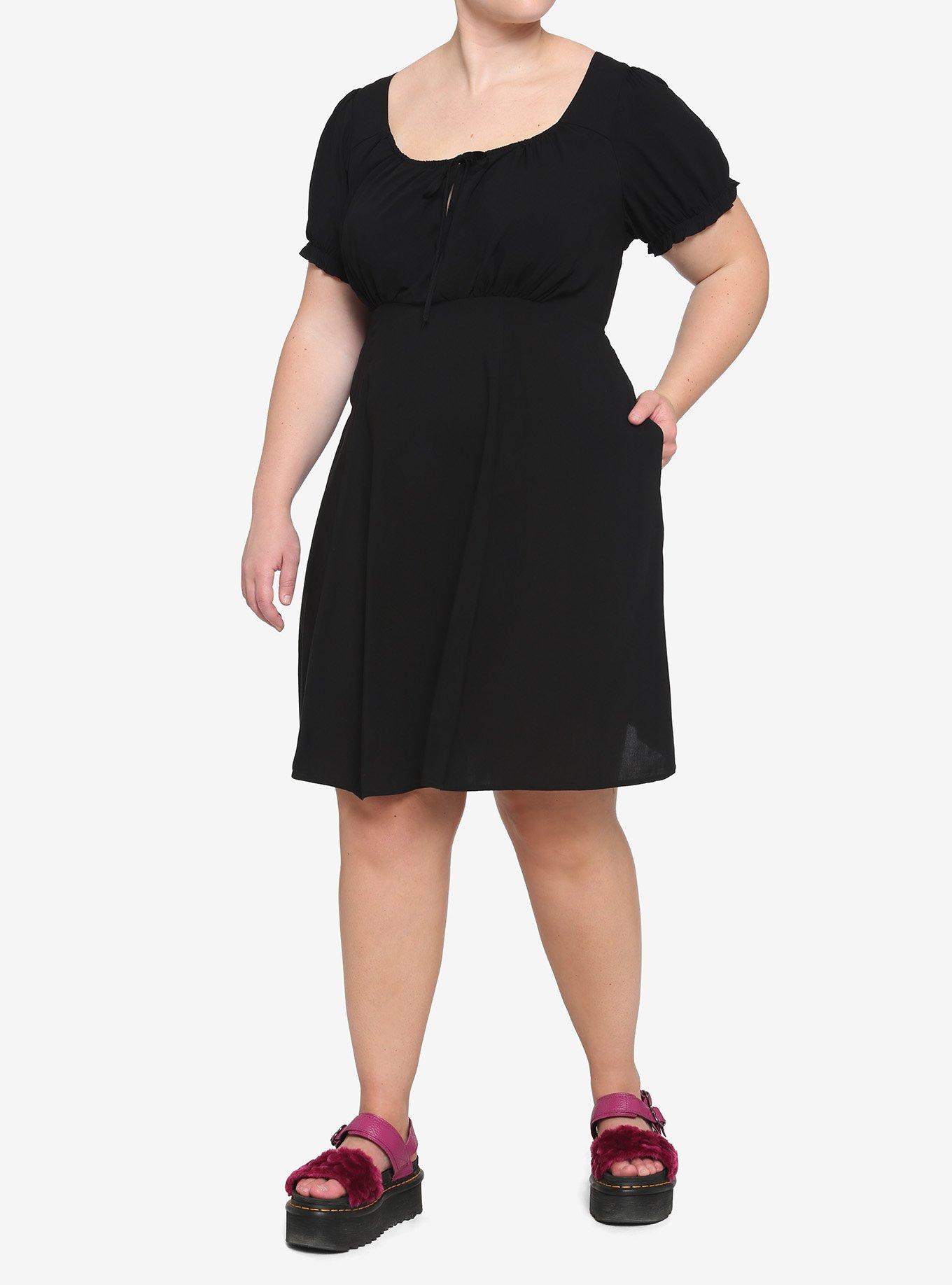 Black Puff Sleeve Dress Plus Size, BLACK, alternate
