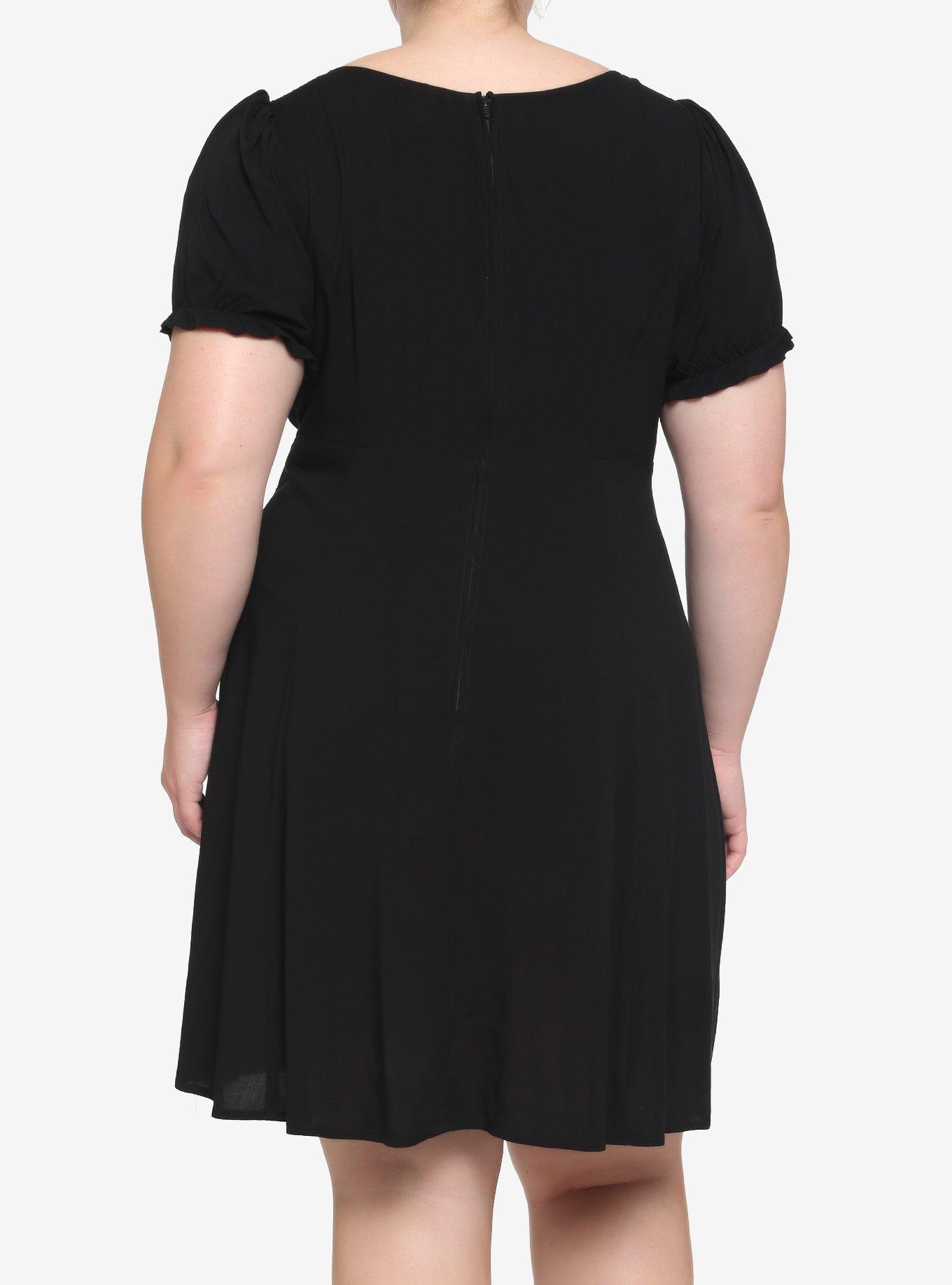 Black Puff Sleeve Dress Plus Size, BLACK, alternate