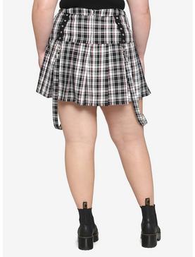 Black White & Red Plaid Grommet Suspender Skirt Plus Size, , hi-res